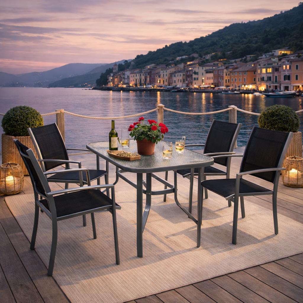 5-piece Set, Metal + Synthetic Fabric, Black