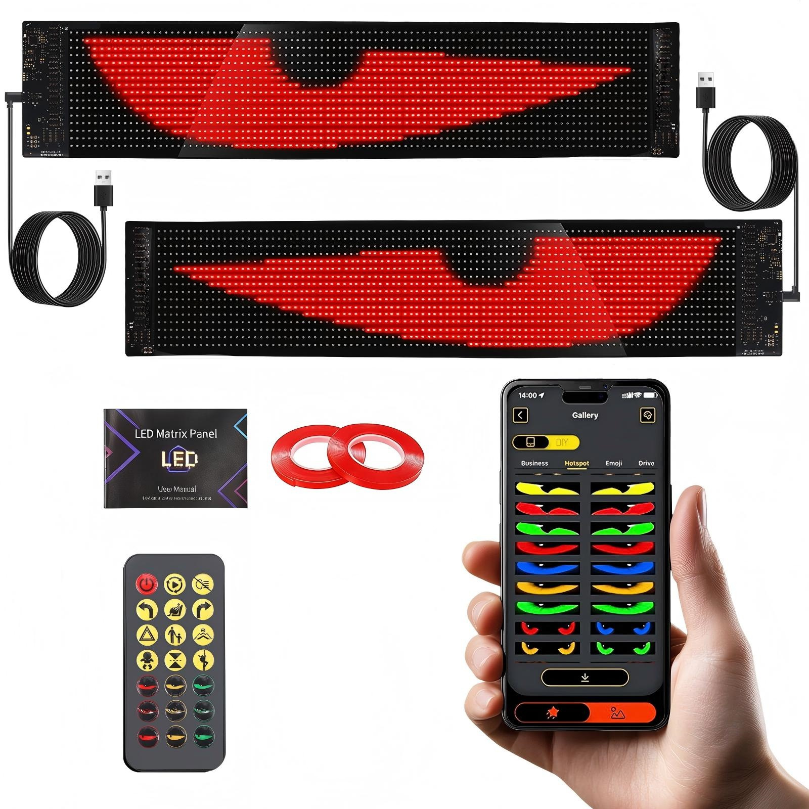 E-shop LED-Augen, Teufelsaugen, programmierbare dynamische LED-Augen mit App-Steuerung, Fernbedienung und Aufbewahrungsfenster – 120 x 595 mm (2 Stück)