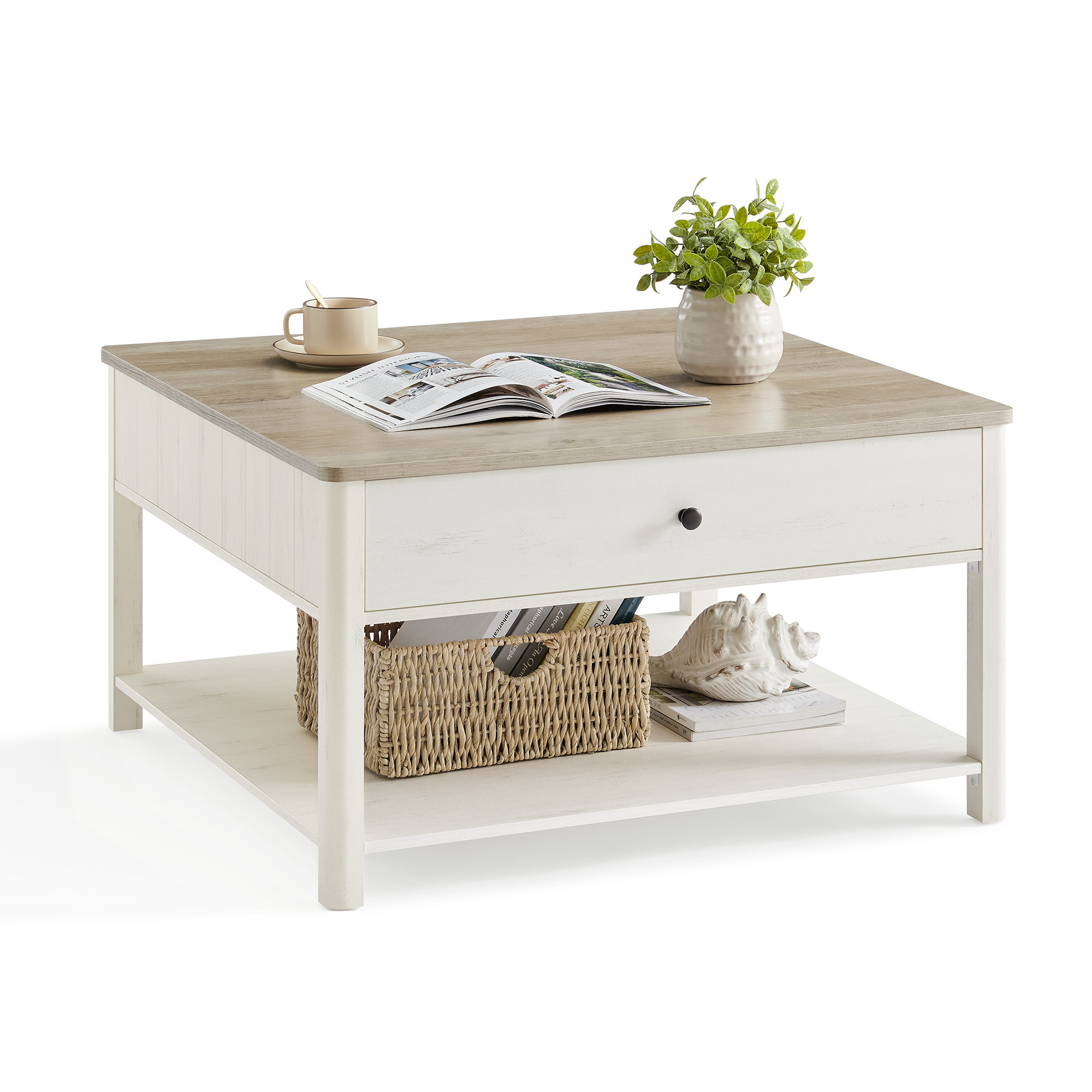 Image of Coffee Table, Living Room Table, Sofa Table, 2 Large Drawers With Legs, Of Storage Space, Maritime Style, 80 X 80 X , For The Living Room.