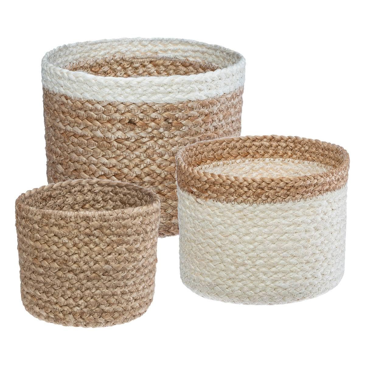 Image of Set Of 3 Baskets - Jute - White