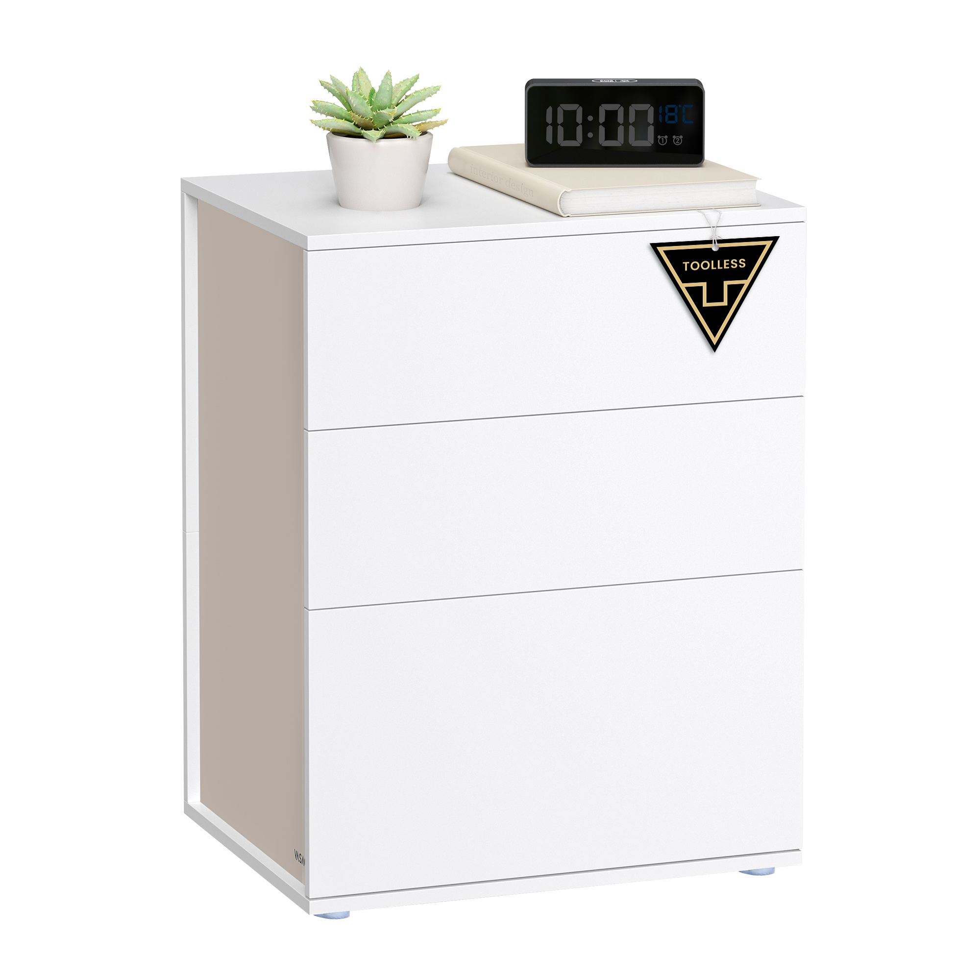 Image of Nightstand – Super Fast, Assembly ( Technology), Side Table With 3 Drawers, For Bedroom And Living Room, Matte White, Cappuccino, Beige
