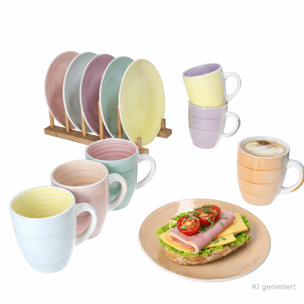 12pcs Pastel Breakfast Set With Pastel-colored Plate & Cup