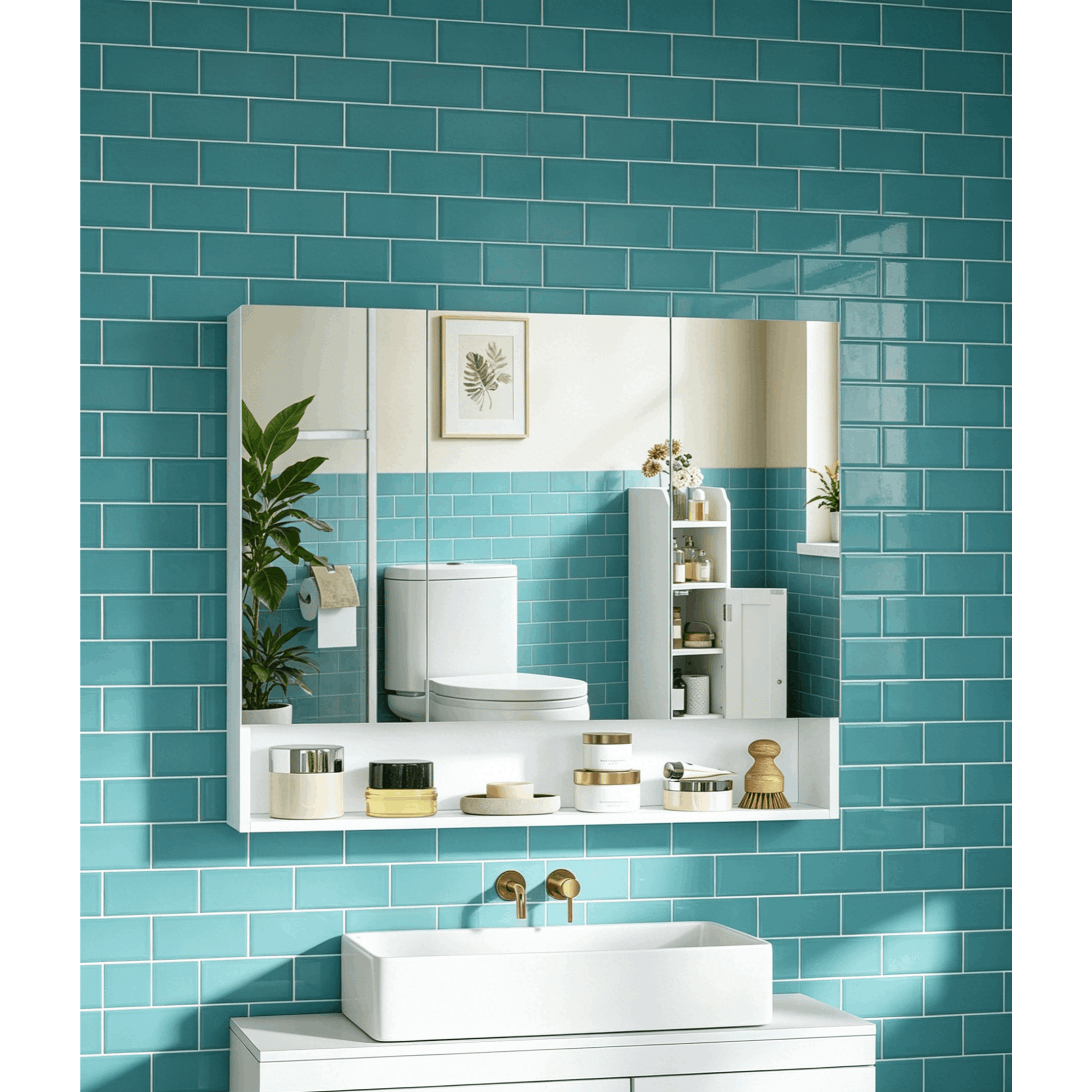 TEMU Armoire de toilette murale blanche, avec rangements, réglable, dotée de portes et d'étagères ouvertes, 16,5 x 90 x 75 cm