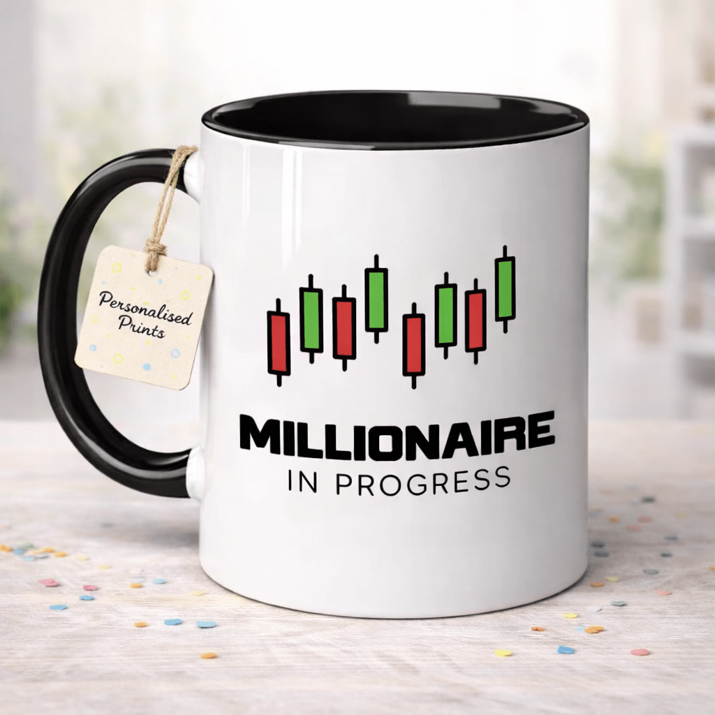 TEMU 1pc 11oz In Progress Coffee Mug White With Green & Red Chart Design Perfect For Day Traders Brokers And Enthusiasts Dishwasher Safe Large Handle