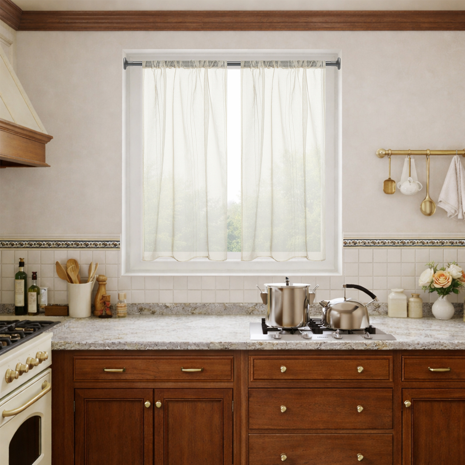 TEMU Cortina Cocina translúcida, Visillo para Cocina, Comedor, de Puerta Tejido Gasa Finas Diseño