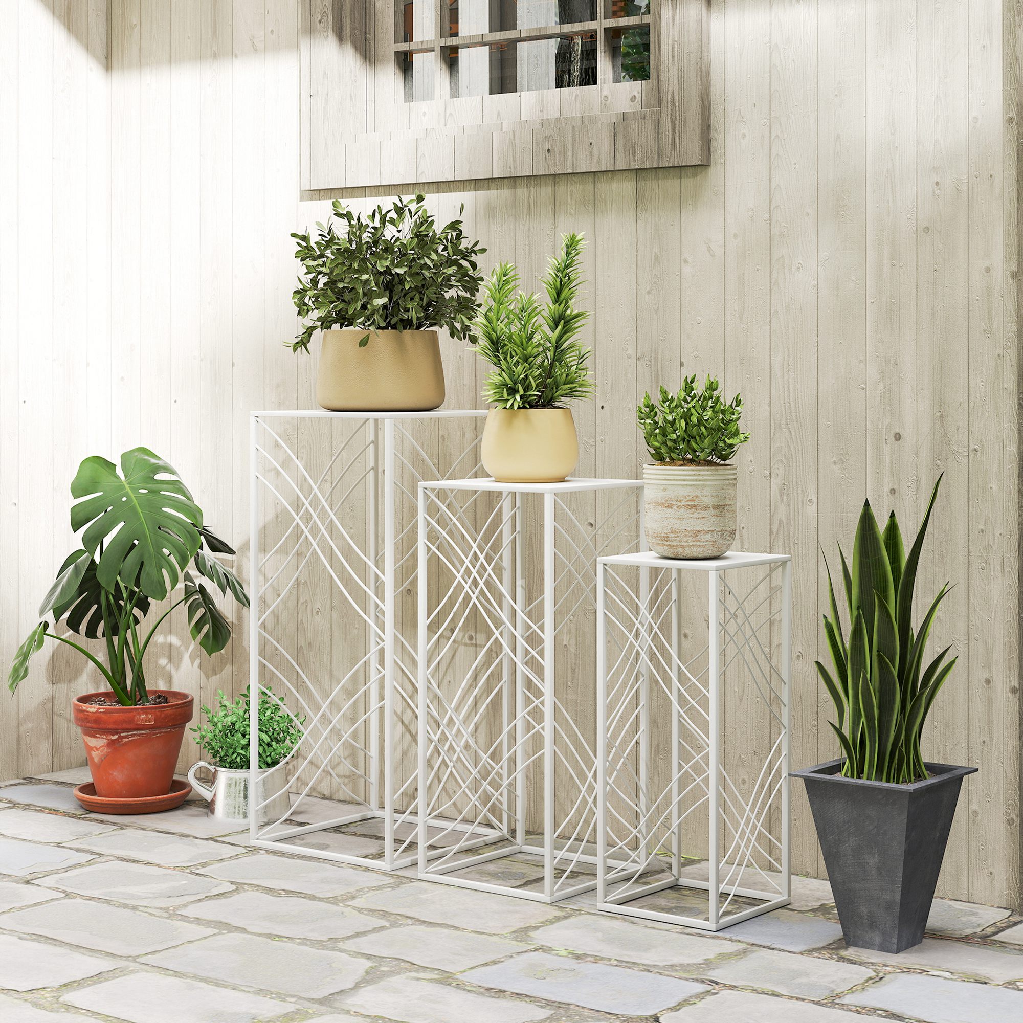 Image of 3-tier Plant Stands, /70 Cm High Flower Stands, Stackable Metal Plant Rack, Flower Rack, Flower Stool, Flower Pot Stand For Living Room, Garden Balcony Decoration, White