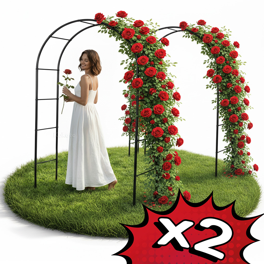 E-shop - 2 x gebogene Gartenpergola 240 cm, 2-teiliges Set, Metallstütze für Kletterpflanzen, Rosen, Blumen, gebogener Gartenpergola-Rahmen für