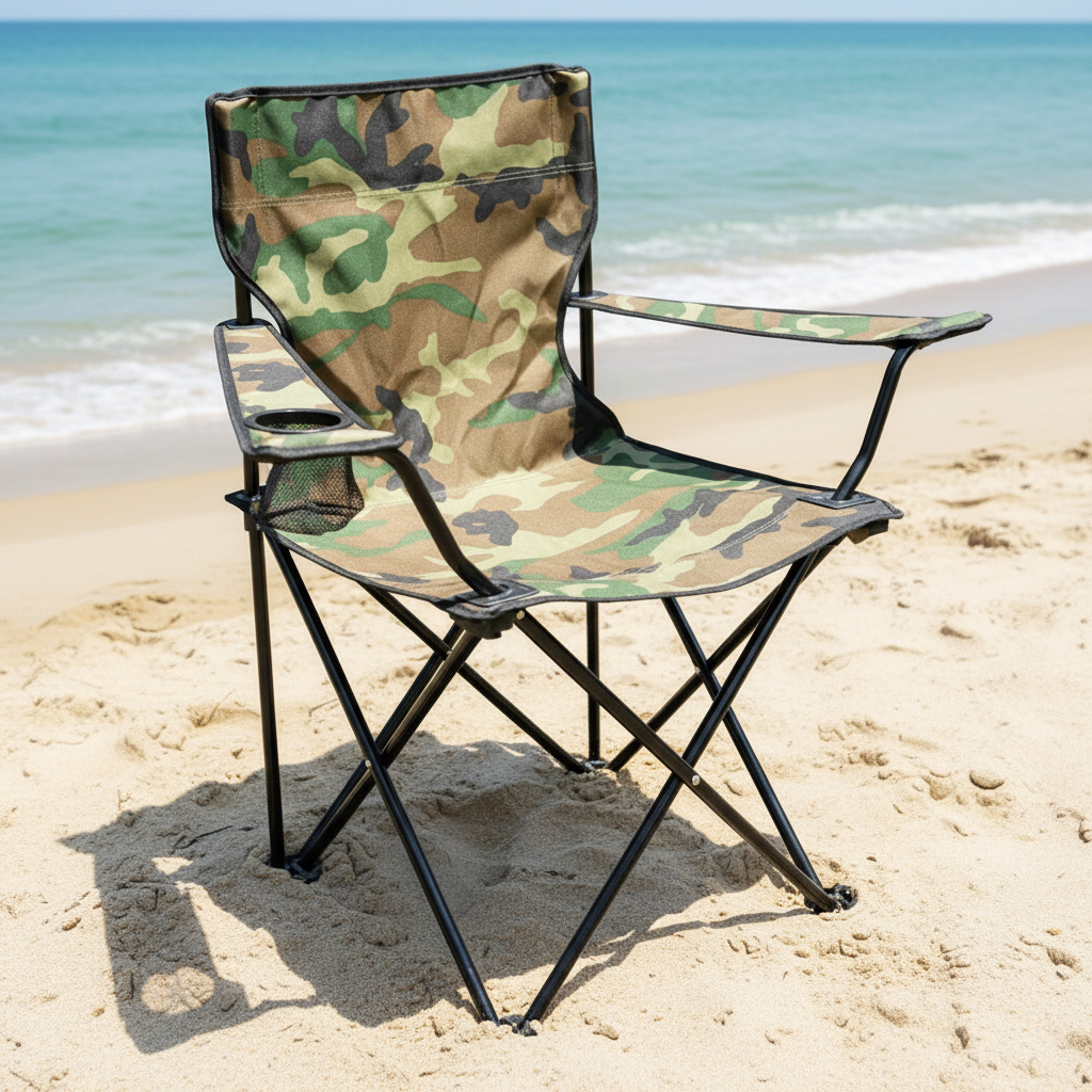 Camouflage Foldable Camping Chair With Cup Holder, Portable Outdoor Collapsible Chair With Armrests, Heavy-duty Chair For Camping Fishing Picnic Beach Sports Events, Camo