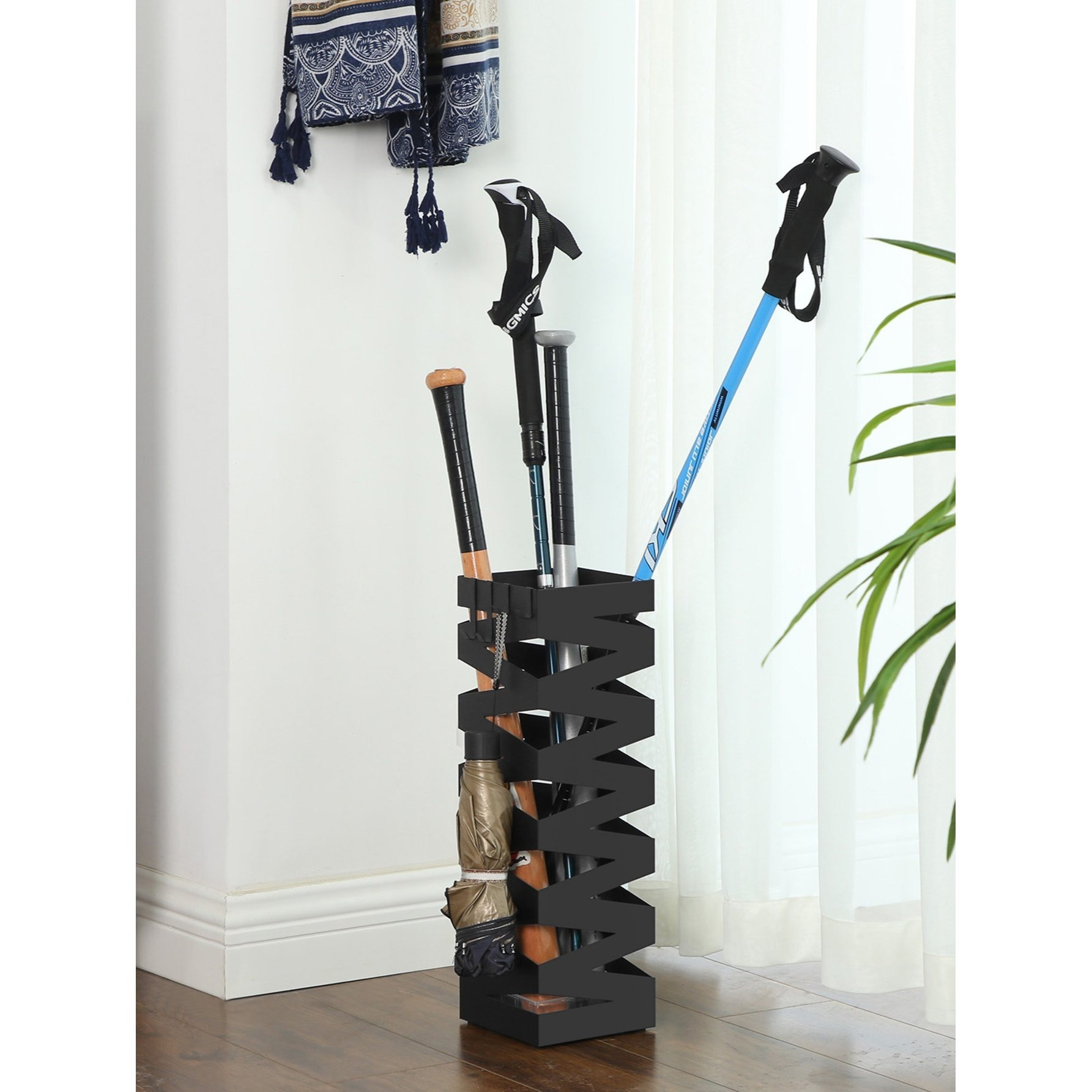 Image of Stands, 15.5 X 15.5 X 49 Cm, 4 Hooks And A Removable Water Collection Tray, 15.5 X 15.5 X 49 Cm, Black