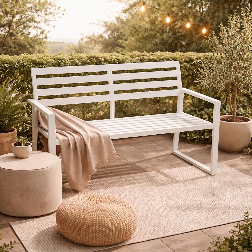 Aluminum Garden Bench, White / Dark Gray / Black