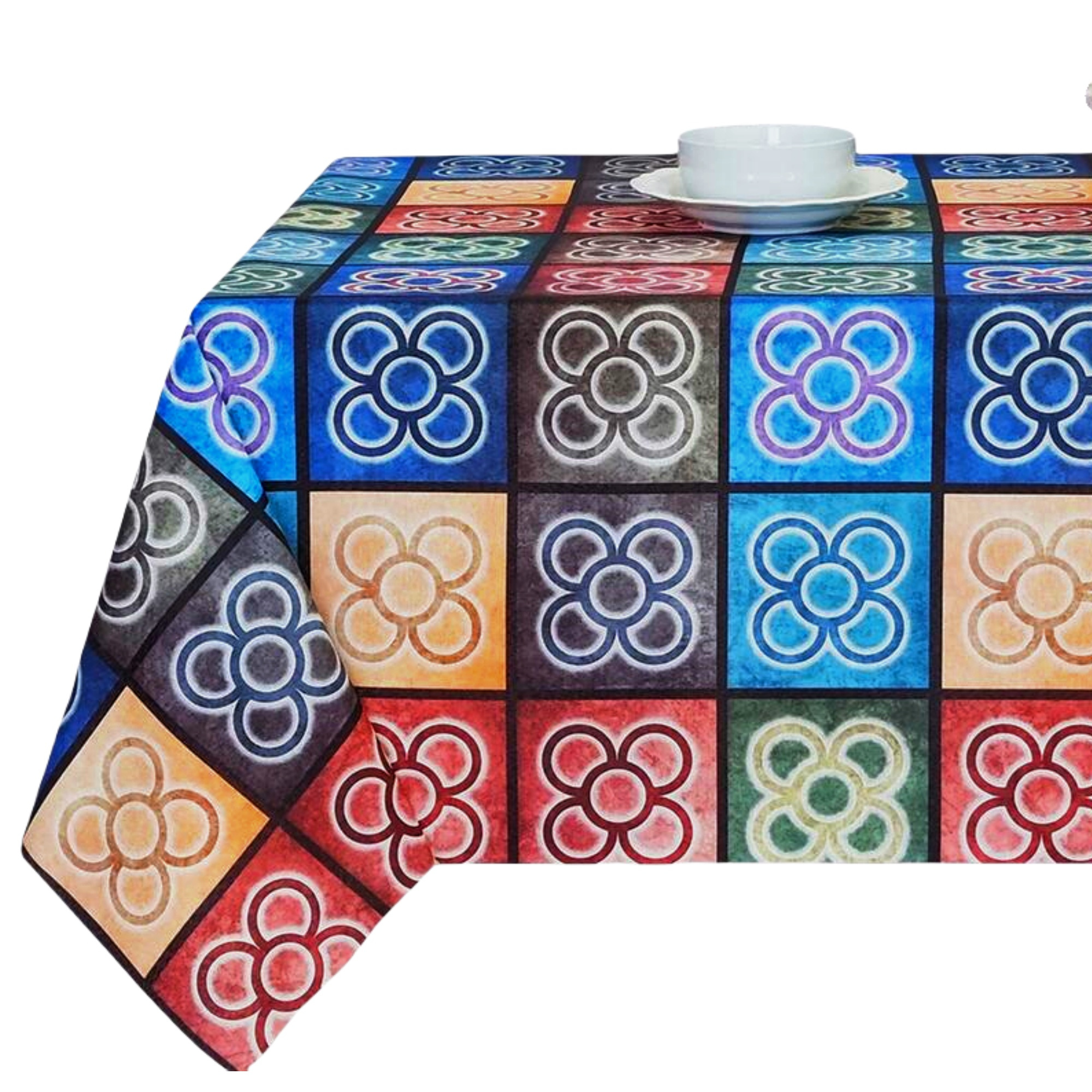 TEMU Mantel de tela resinada antimanchas rectangular, diseño panot mosaico multicolor, fácil de limpiar, ideal para cocina y comedor