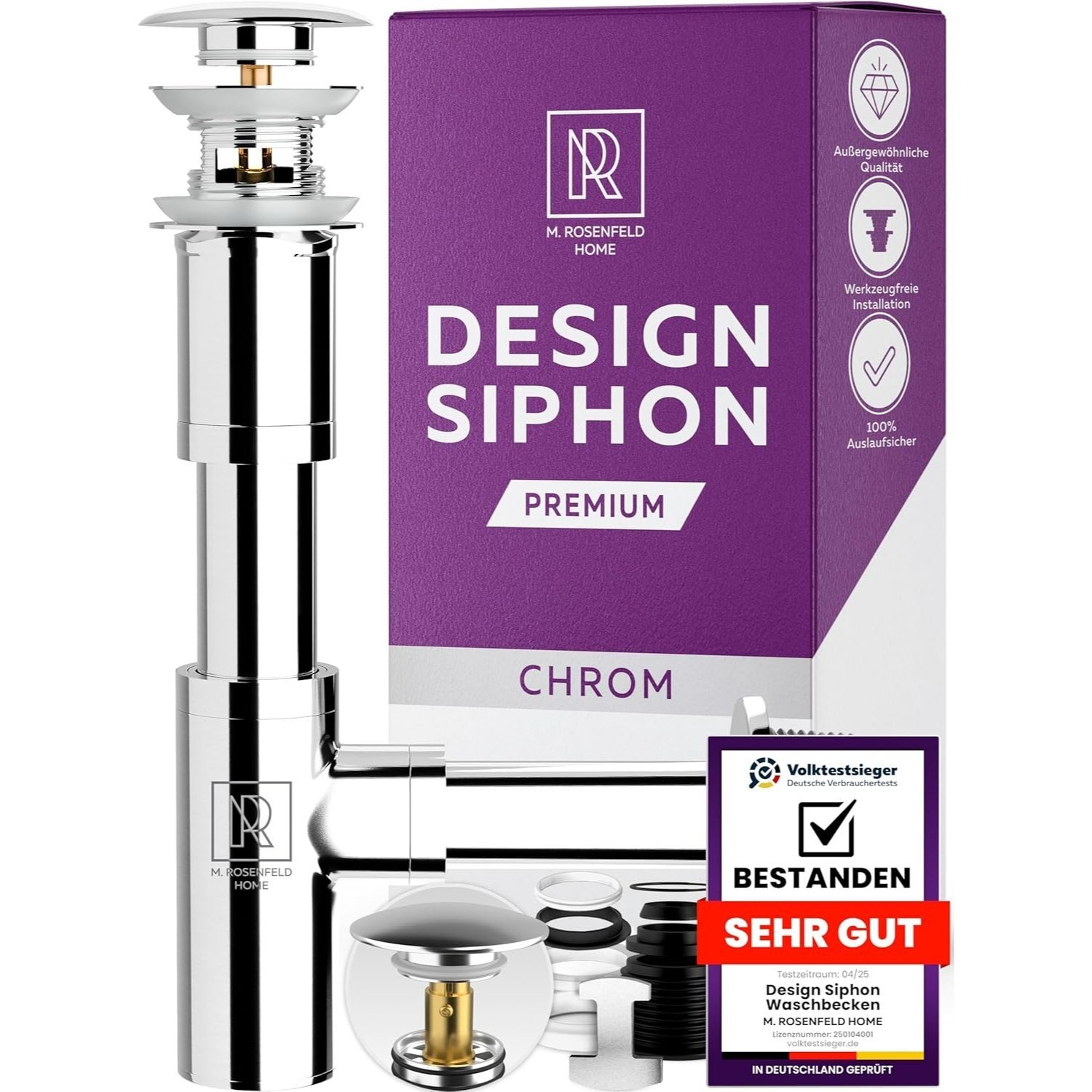 Compact Lavabo Siphon With Pop-up Drain - Complete 1 1/4" Kit - Anti-odor System -