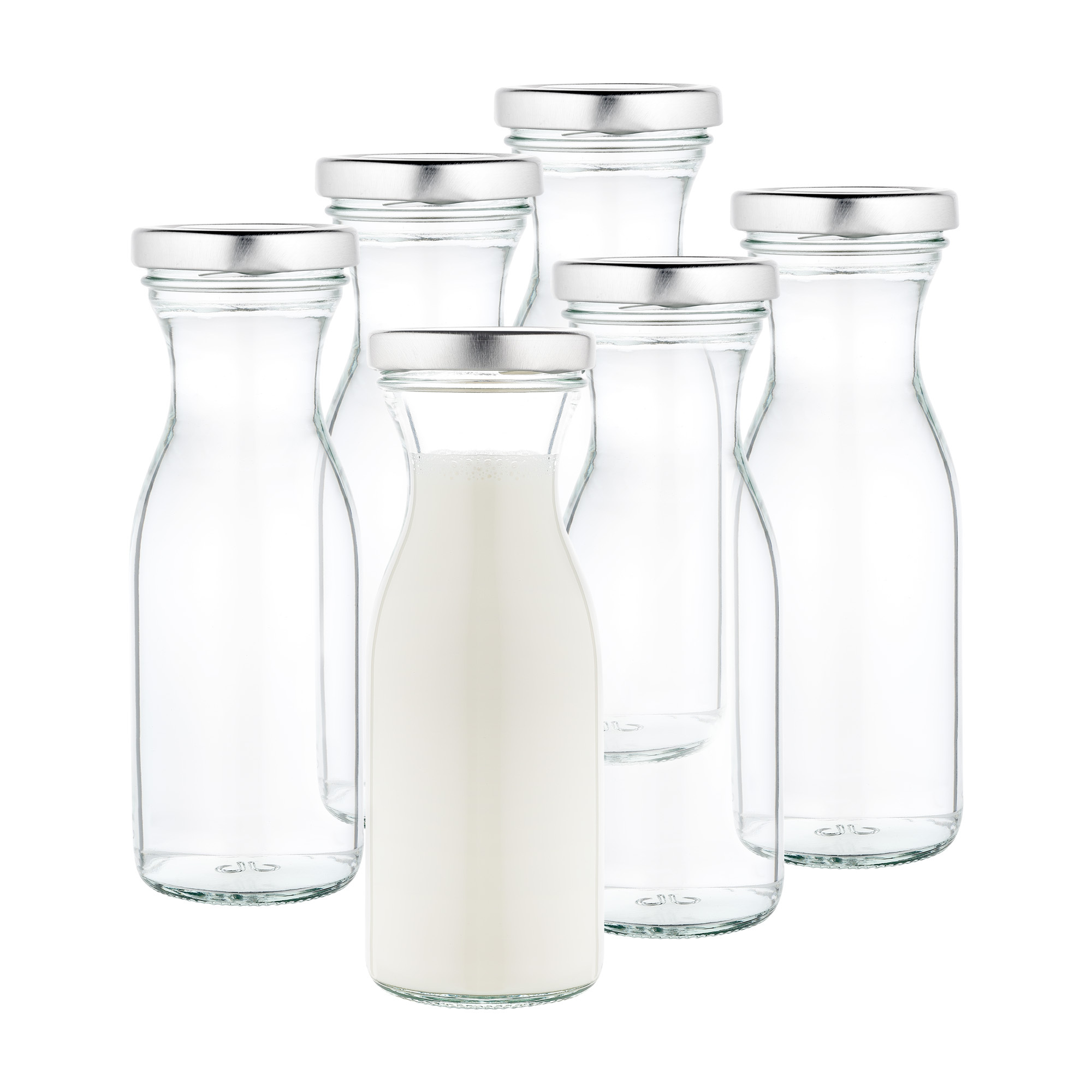 Image of 6-piece Set Of 250ml Milk Bottles With Lids To53, Silver Carafe, Storage Jar, Bottle For Preservation