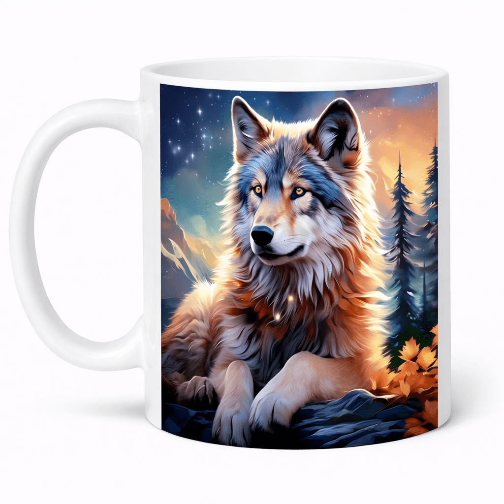 TEMU Wolf Design Ceramic Mug, 11oz (325ml) Double-sided Print, Reusable Cup For Coffee, Tea, Milk, Water - Hand Wash Only, Ideal Gift For Birthdays,