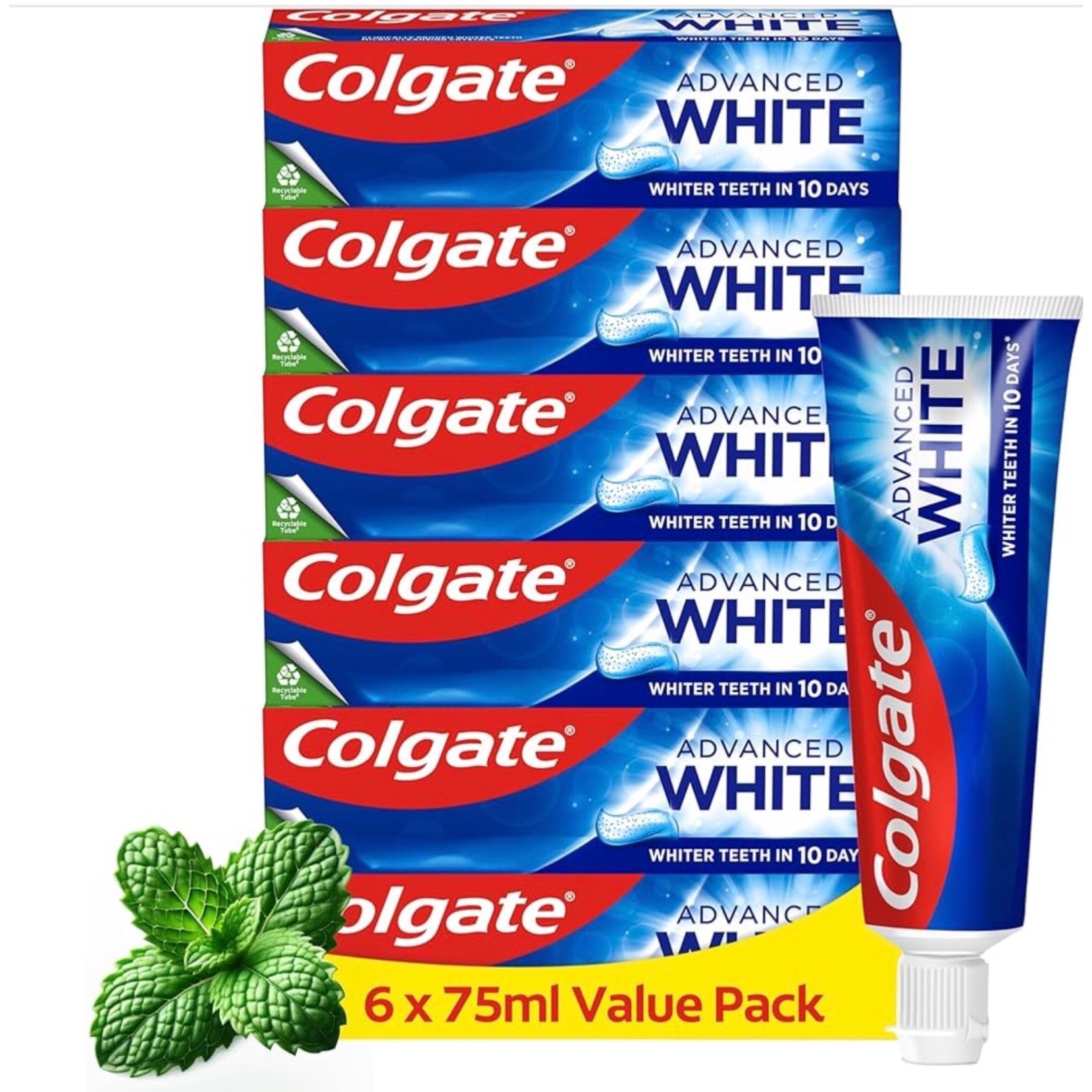 TEMU Colgate Advanced White Toothpaste, 6 X 100 Ml - Whiter Teeth In - Whitening - Teeth Whitening Toothpaste With Micro-cleansing Crystals - Mint