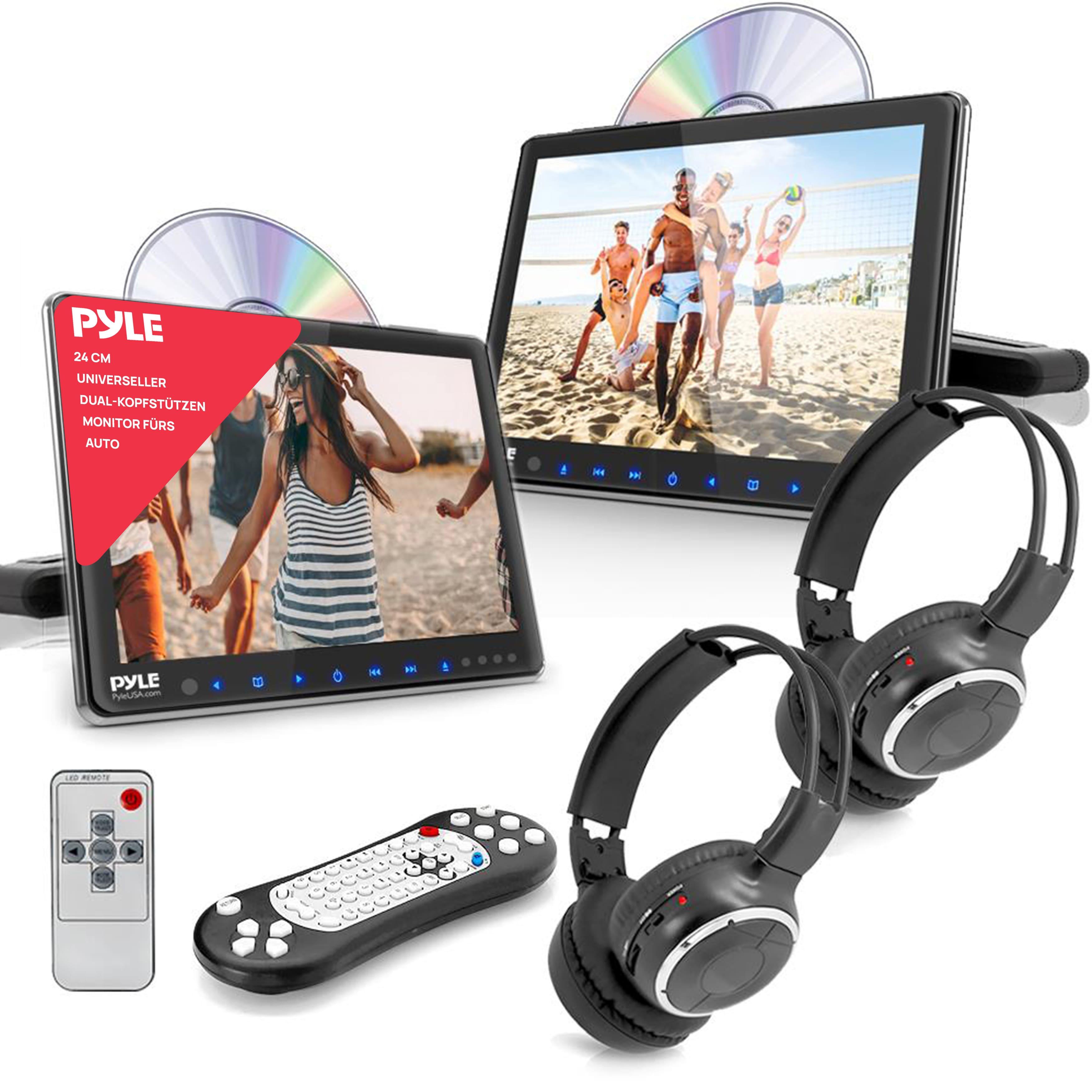 Image of Dvd Player Car - 2 Headrest Monitors 9.4" (24 Cm) For Backseat - Car Tv For Kids With Headphones, Usb Sd Av