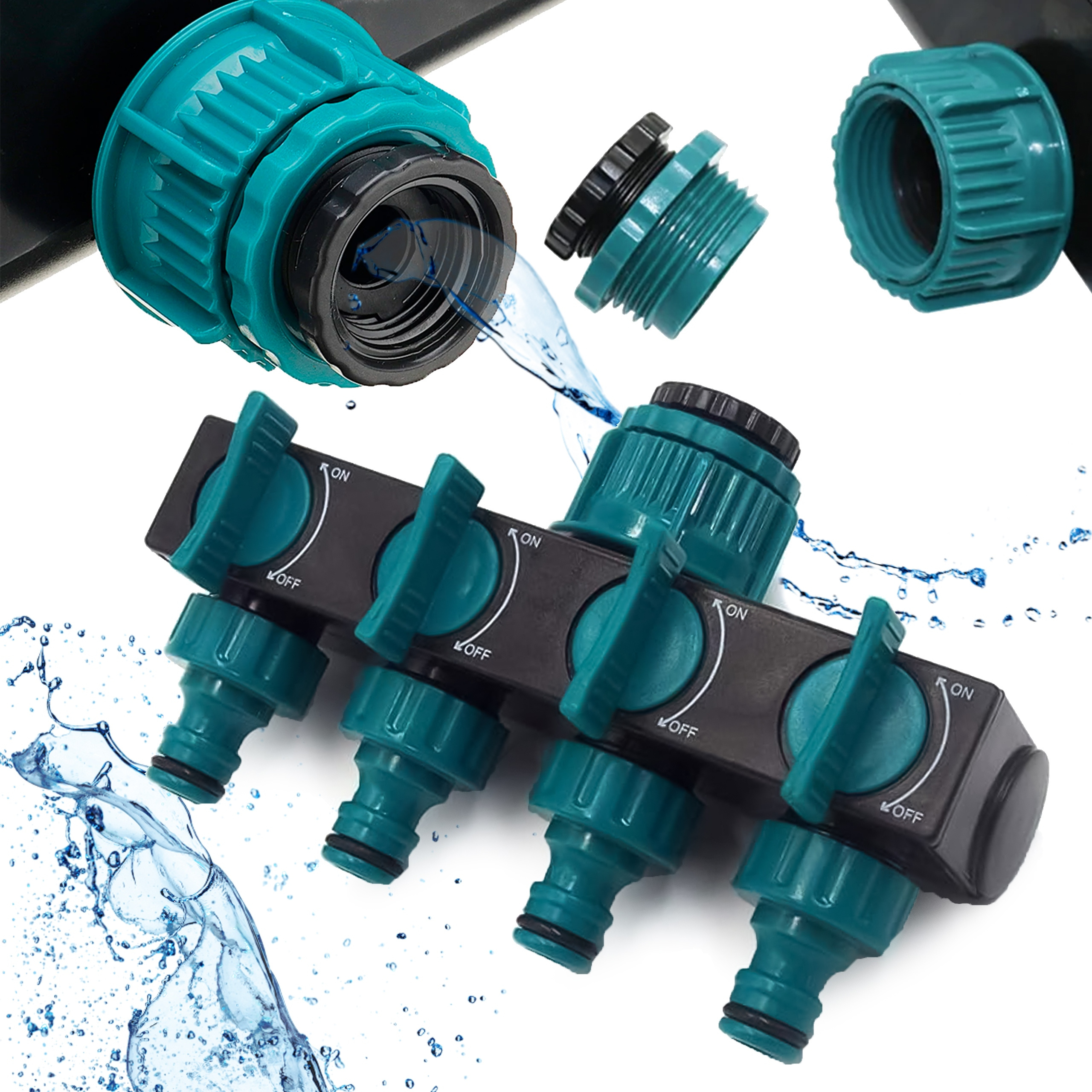 Garden Hose Tap Splitter With Valves And Reducer 3/4 1 Inch, Y-connector For Hoses, Water Shut-off Valve: retailer-supplied image