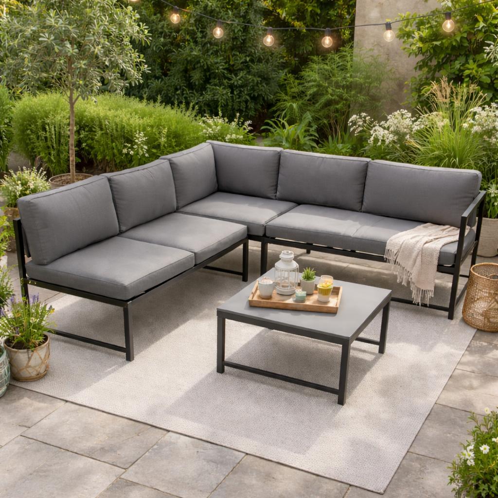Functional Lounge Set, Aluminum, Grey Upholstery