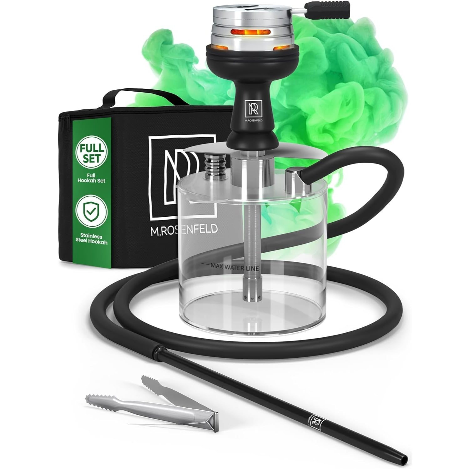 Image of Industrial Metal Brushed Design Hookah - Complete Set With Hose, Base And Accessories - Modern Style