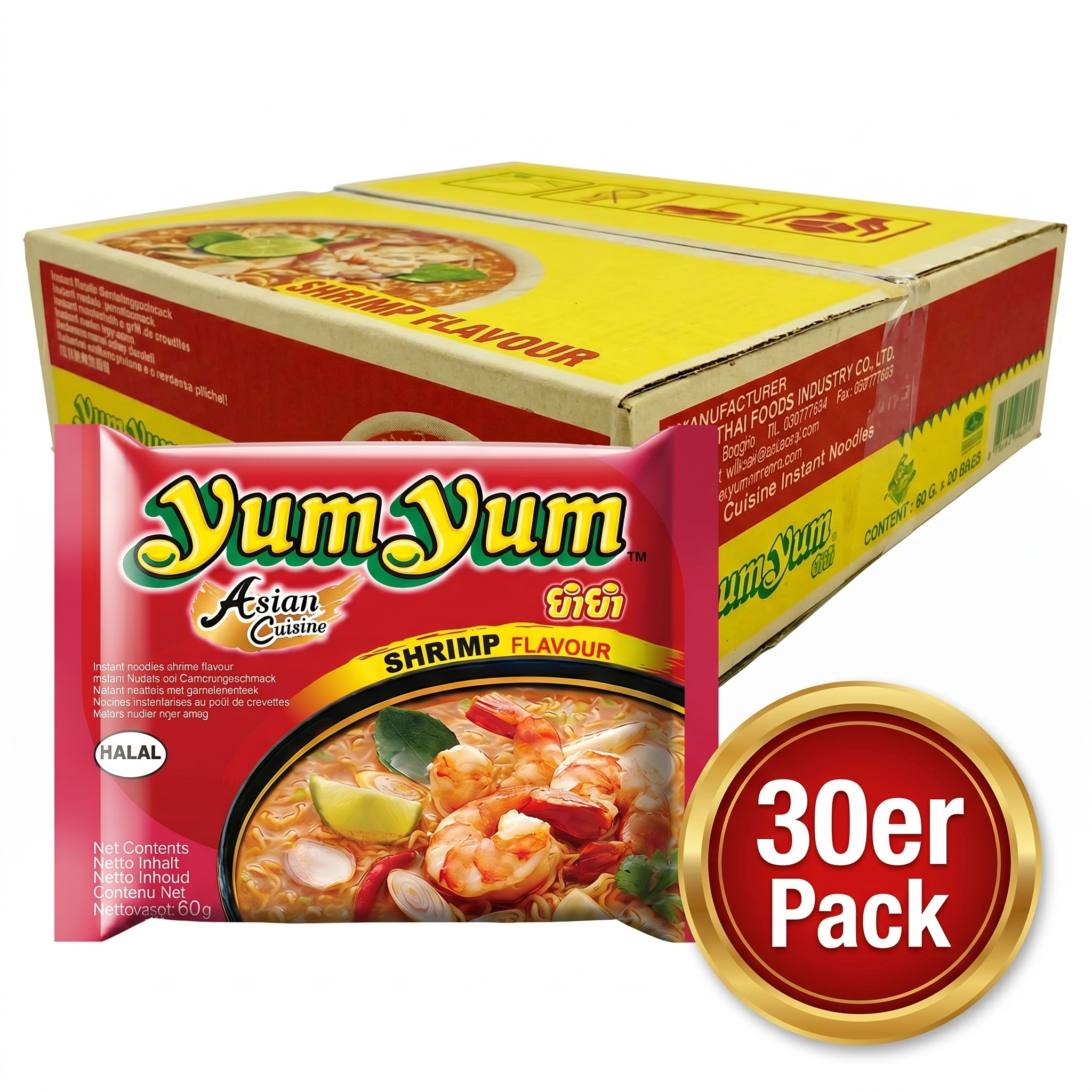 Image of Yumyum Instant Noodles Shrimp - Hearty Shrimp Flavor - Spicy Thai Style & Quick Meal - Stock Pack 30 X 60g