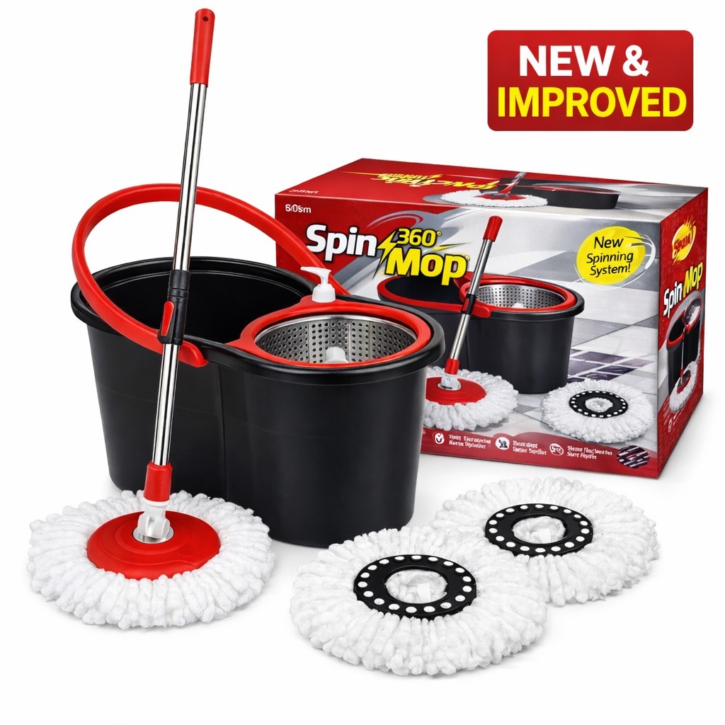 360 spin mop bucket set with wringer 2 microfiber heads extendable stainless steel handle easy   mop for home kitchen bathroom