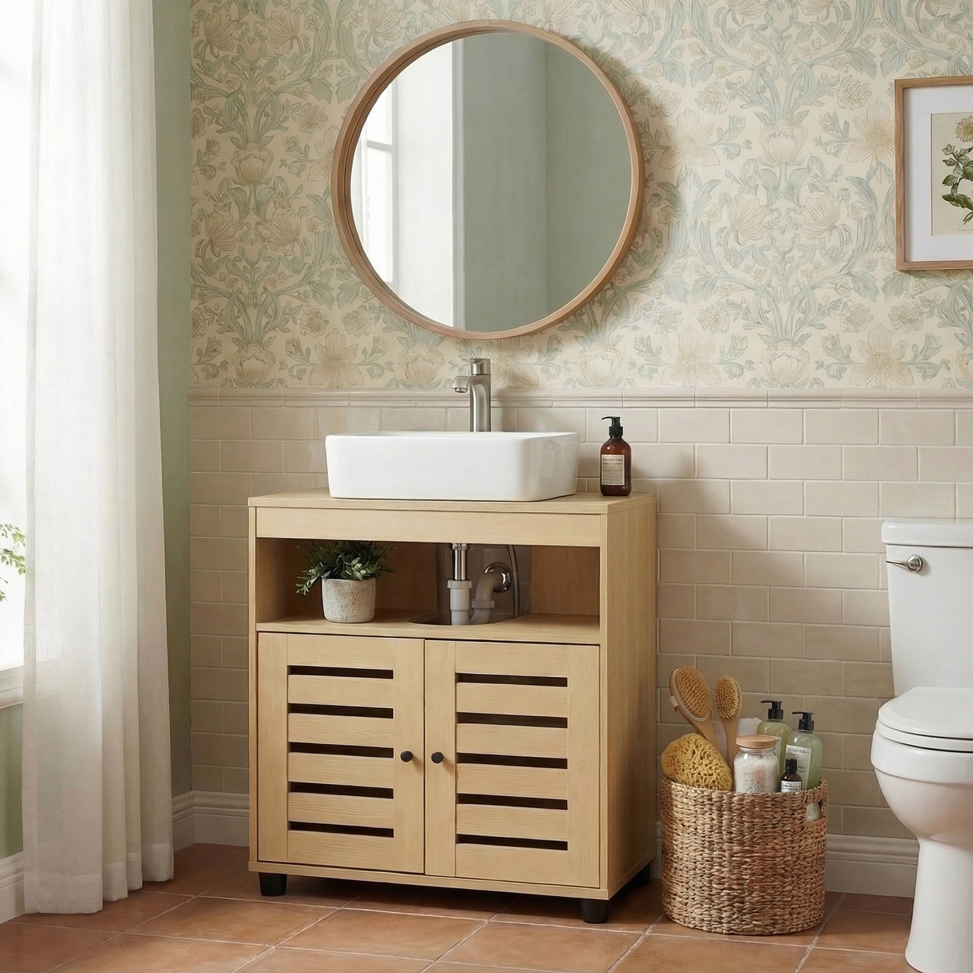 Image of Bathroom Cabinet 30 X 60 Cm Cabinet Without Door Hinge 2 Door Keys Fit The Shelves Yellow