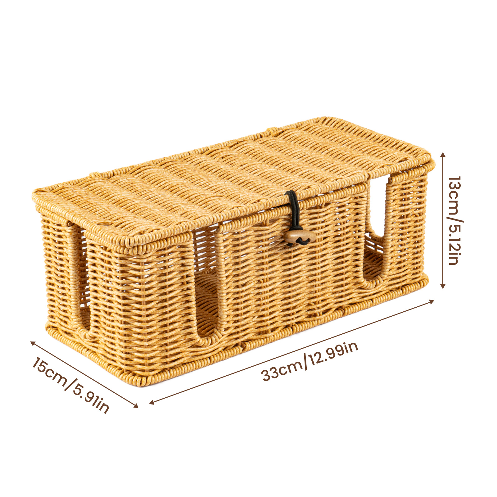 Rattan Woven Cable Organizer Box with Lid