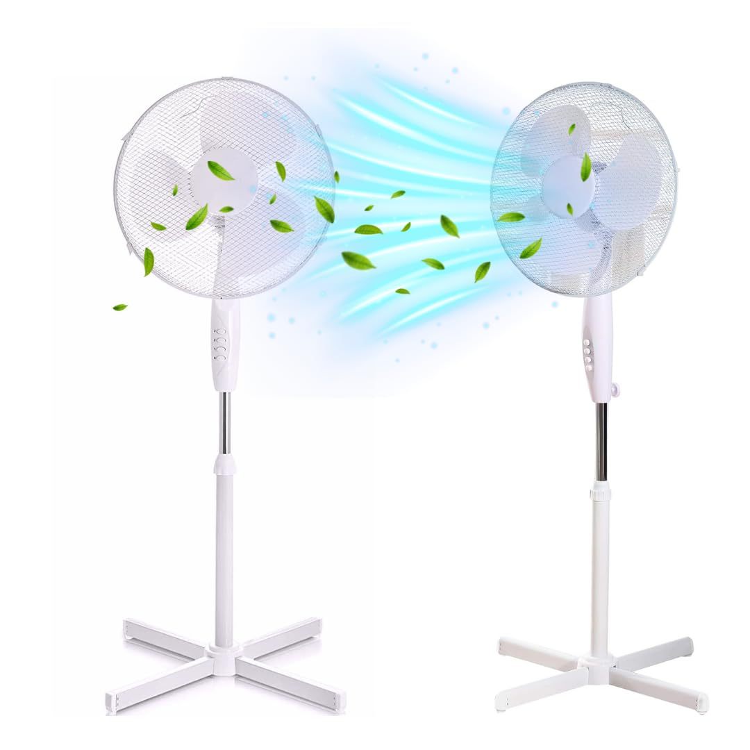 16 pedestal fan with   settings   adjustable height standing fan with mesh guard 40w cross base design for home office