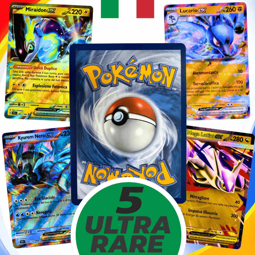 TEMU Pokémon Ex Cards: Set Of 5 Ultra Rare Ex/v Pokémon Tcg Cards In Italian Language - Random Set Guaranteed No Duplicates - 100% Original