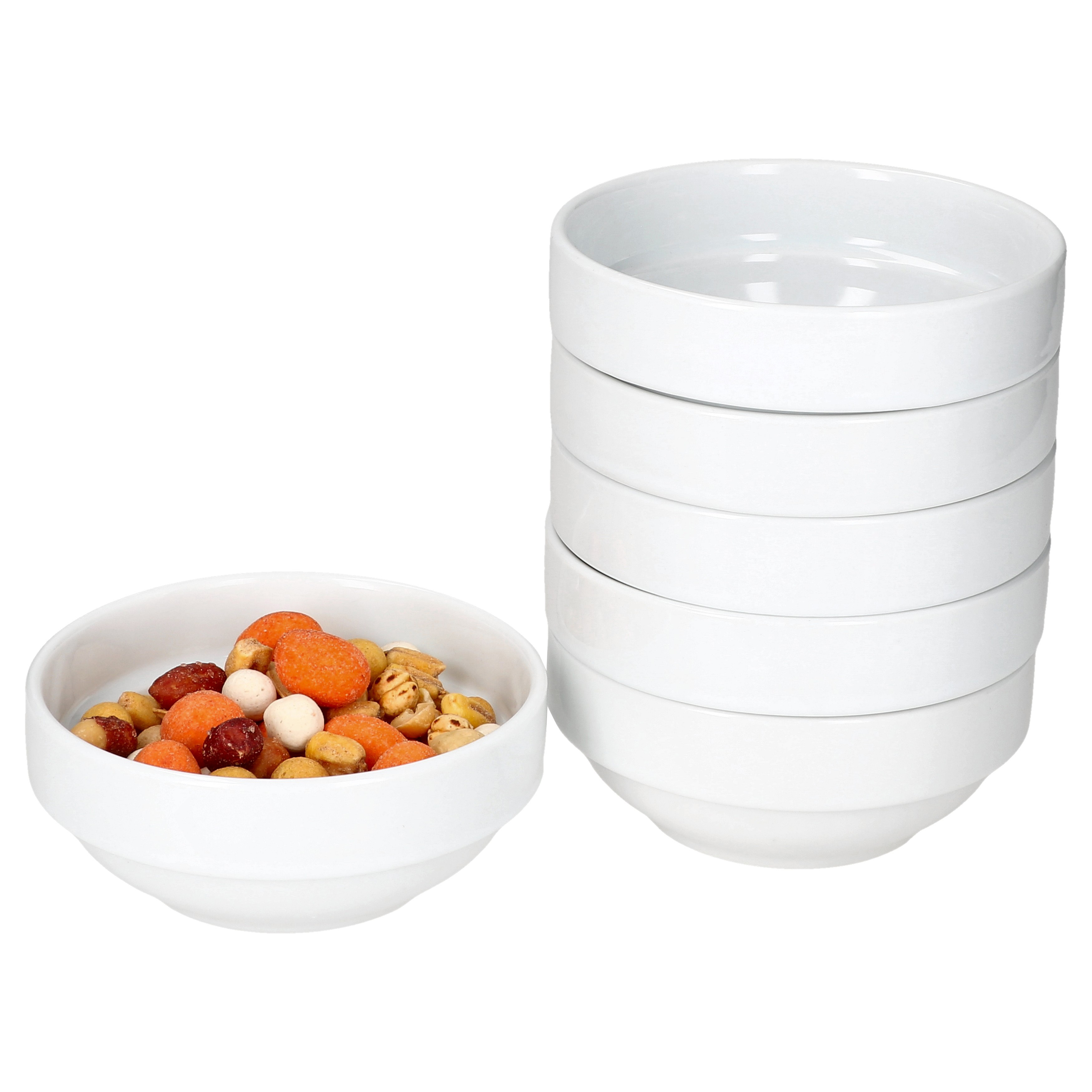 6pcs Set Bowl Ø11.3cm White 190ml Porcelain Stackable