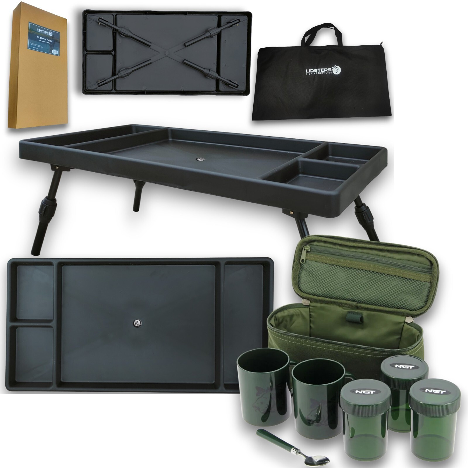 TEMU Ngt Fishing Brew Xl Table Set 2 Cups 3 Pots Tea Case Carp Tackle Camping