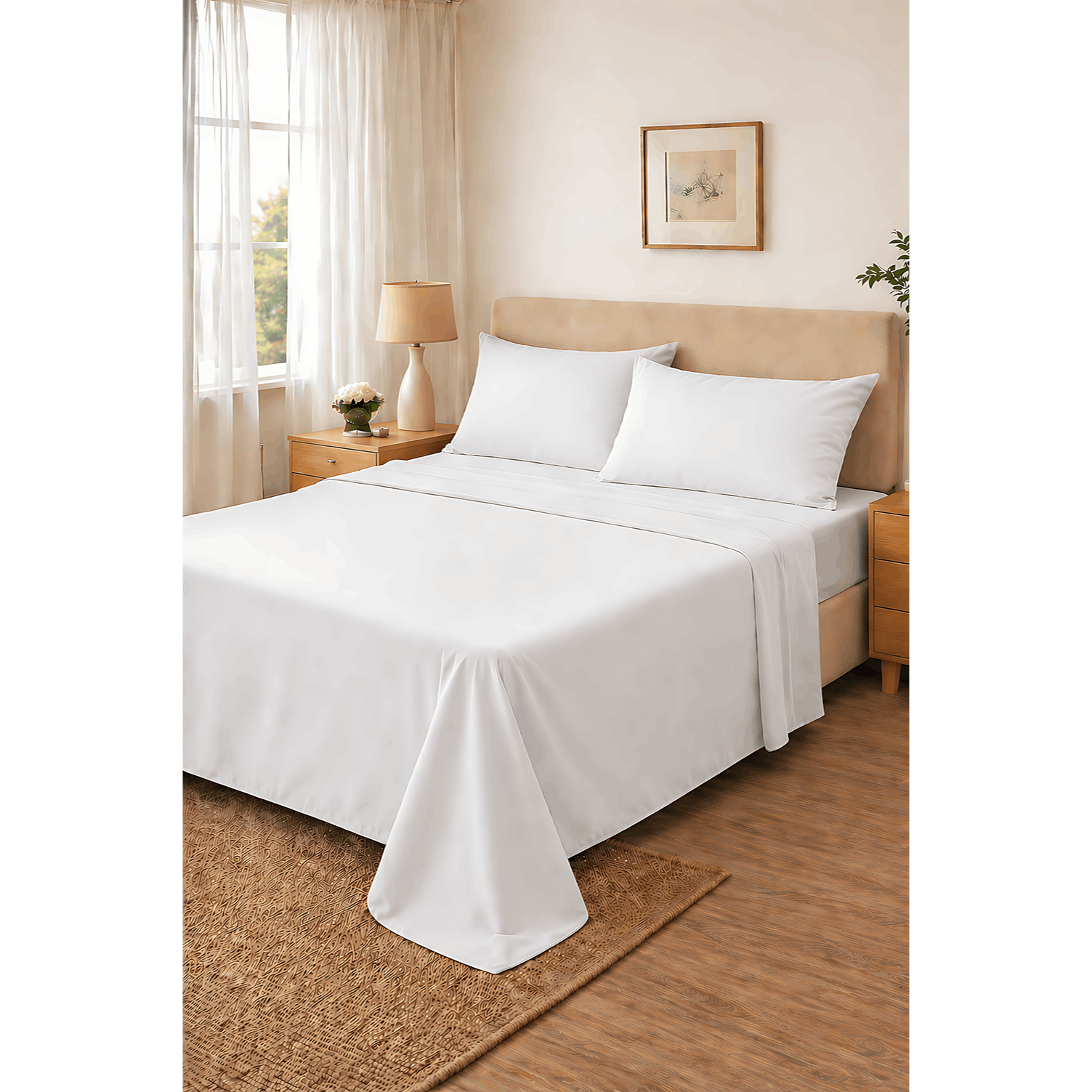 TEMU Set Lenzuola Matrimoniale 4 Pezzi Cotone �� Sotto con Angoli + Sopra + 2 Federe | Elegante per Camera da Letto