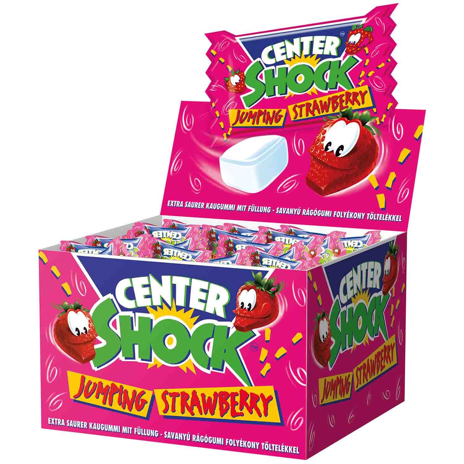 Center Shock Jumping Strawberry - 100 Individually Wrapped, Extra-sour And Filled Chewing Gums With Strawberry Flavor - 400g