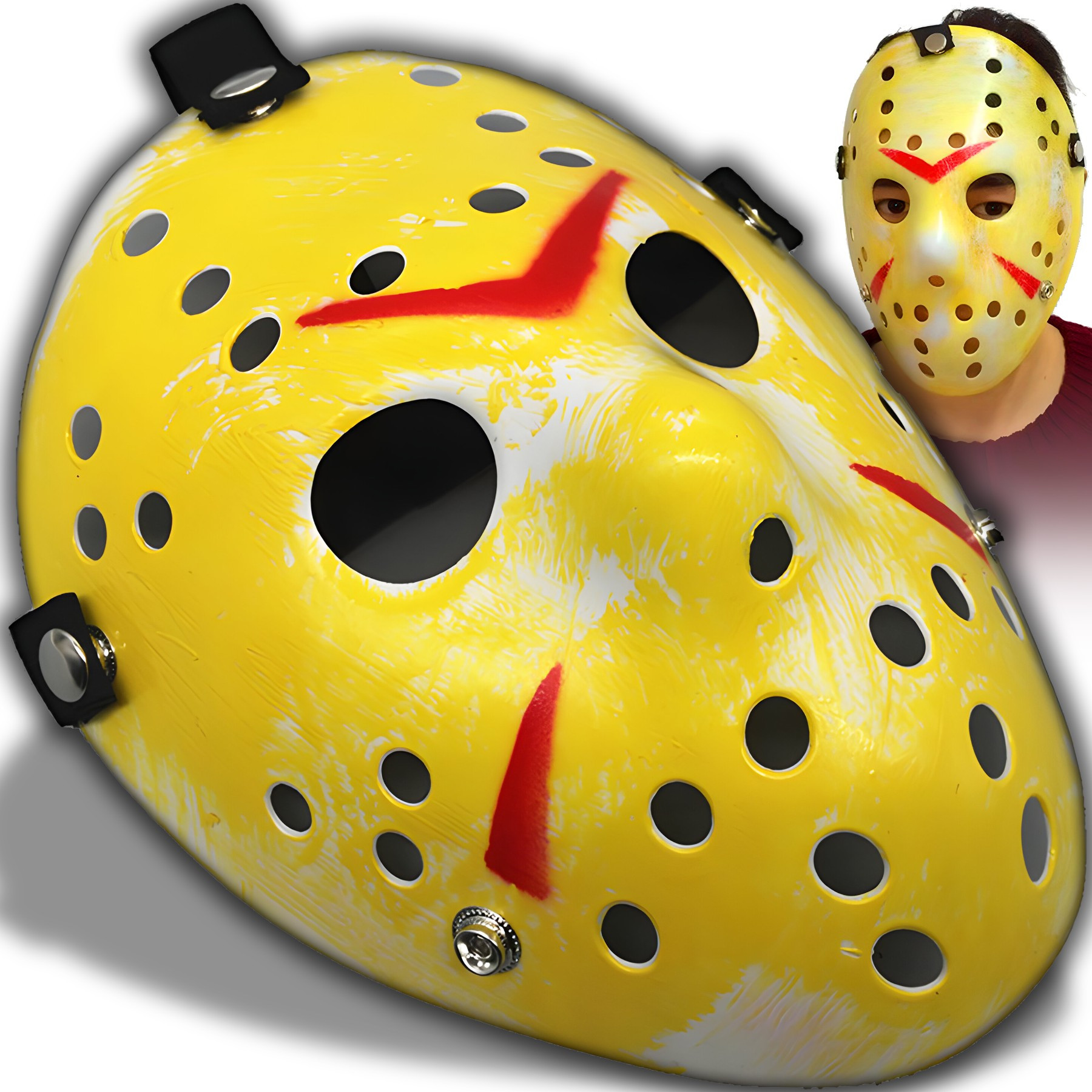 Hockey Costume Mask From A Horror Movie, Costume Mask For Parties, Carnival And | Realistic Film Design With Adjustable Rubber