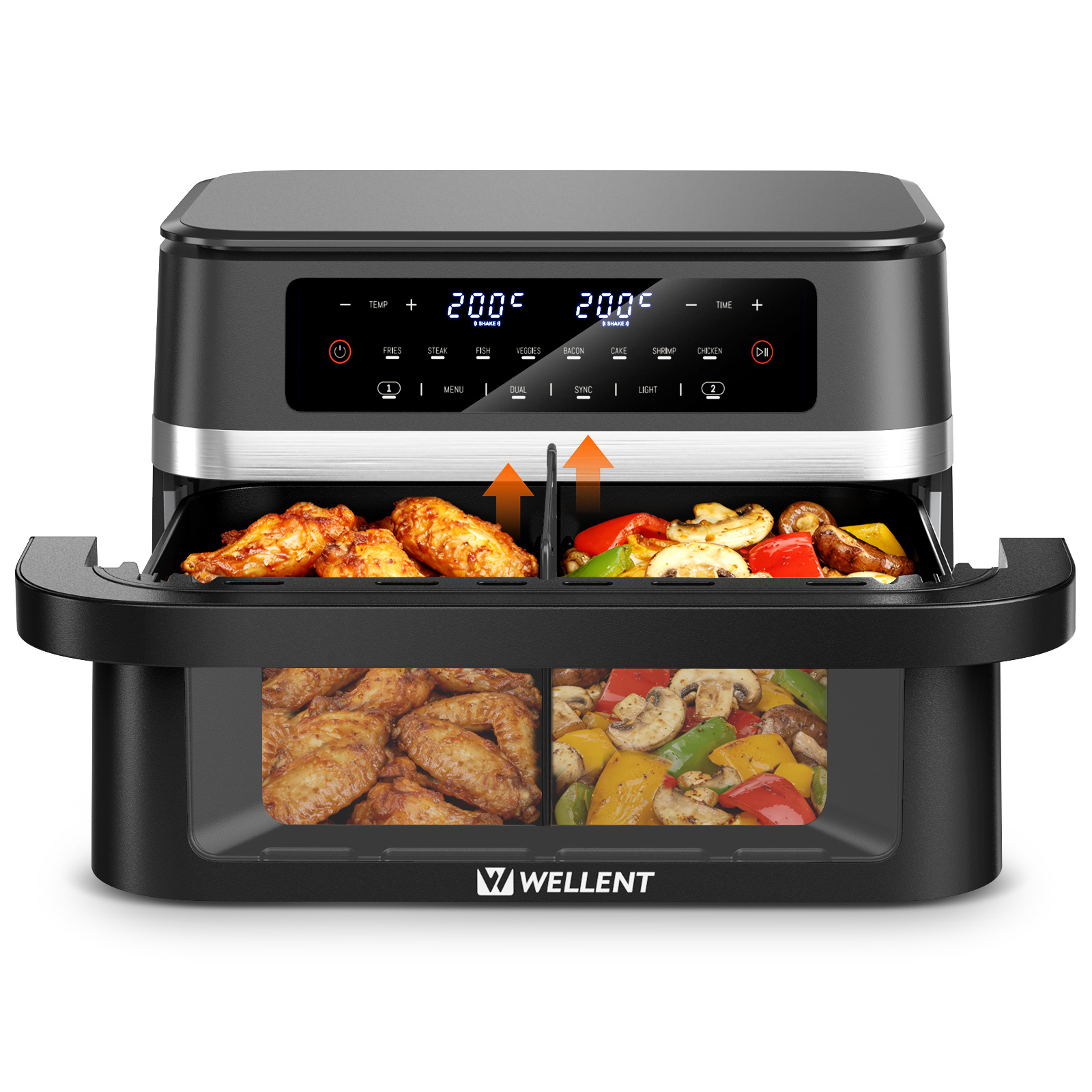 Image of Wellent 12l Airfryer Xxl For Large Family, Hot Air Fryer, Large Hot Air Fryer With Match & Sync Function & Viewing Window & Shake Reminder
