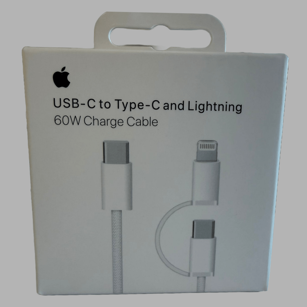 TEMU Câble de charge rapide 2-en-1 USB C vers C et Lightning 60W Apple d'origine pour iPhone 16 15 14 13 12 Pro iPad Mini MacBook Samsung Galaxy S24