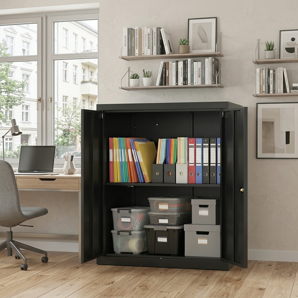 TEMU Metal Filing Cabinet, Storage Cabinet, Office Cabinet, Lockers, Lockable With 2 Doors, Steel, 80 X 40 X 90 Cm, Adjustable Shelf, Suitable For