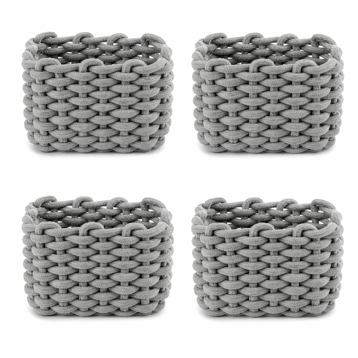 Braided Baskets Made Ofrope - Small Organizer Baskets For Living Room & Bathroom - 20 X 15 X 12 Cm - 4pcs Set - Crocheted Storage Baskets