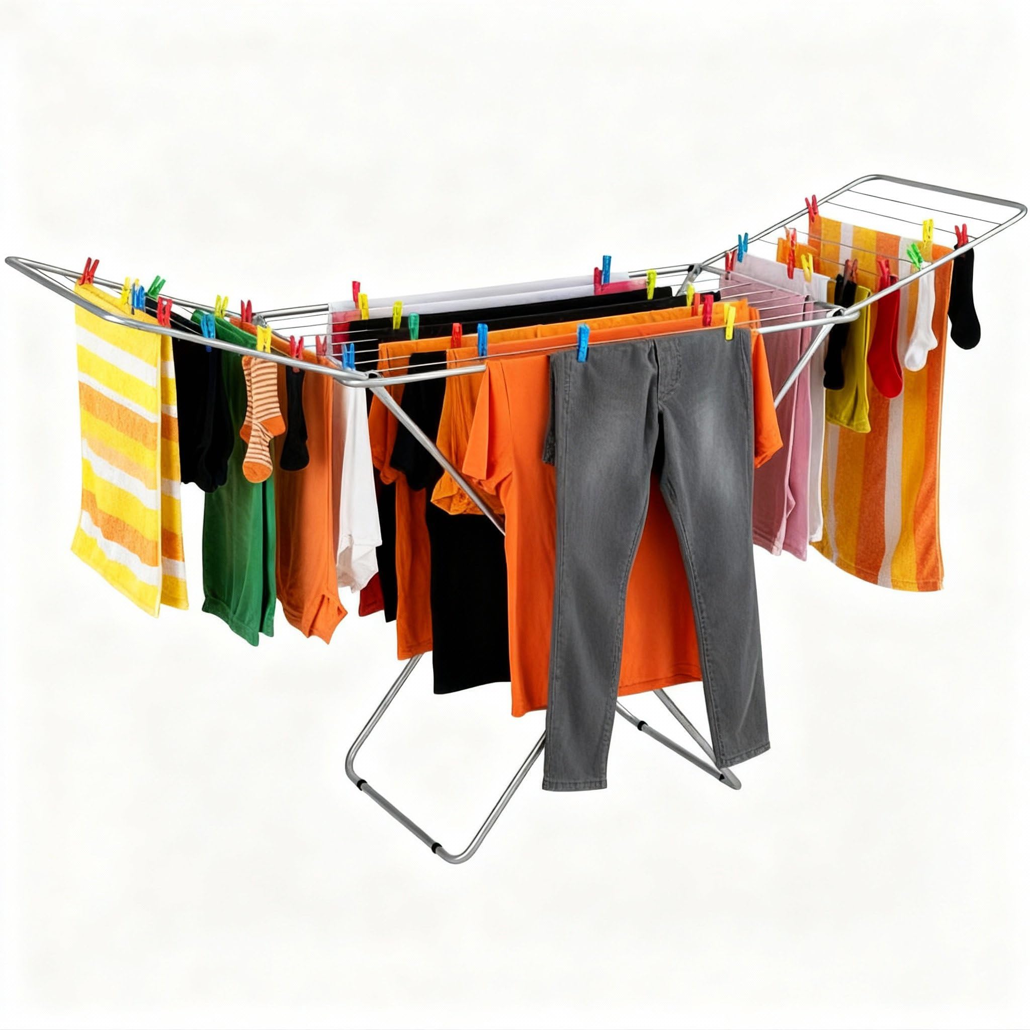 TEMU Menkëll - Foldable Floor Clothes Drying Rack - 18 Meter Drying Line, Made Of Sturdy Steel - Extendable Drying Rack With Non-slip Feet - For