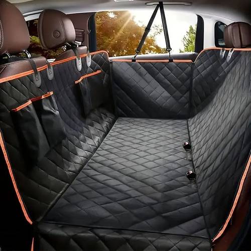 quilted waterproof dog car seat cover with safety harness scratch and wear resistant fit for cars trucks suvs black and orange polyester pet hammock for travel
