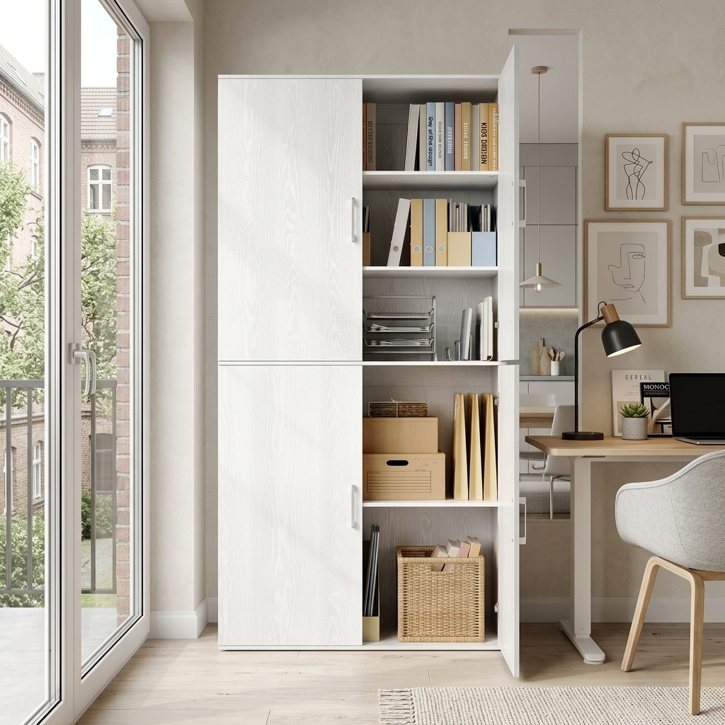 Cabinet With , 5 Shelves, Office Cabinet, Storage Cabinet, Wardrobe, With Handles, Particle Board, 80 X 40 X 180 Cm