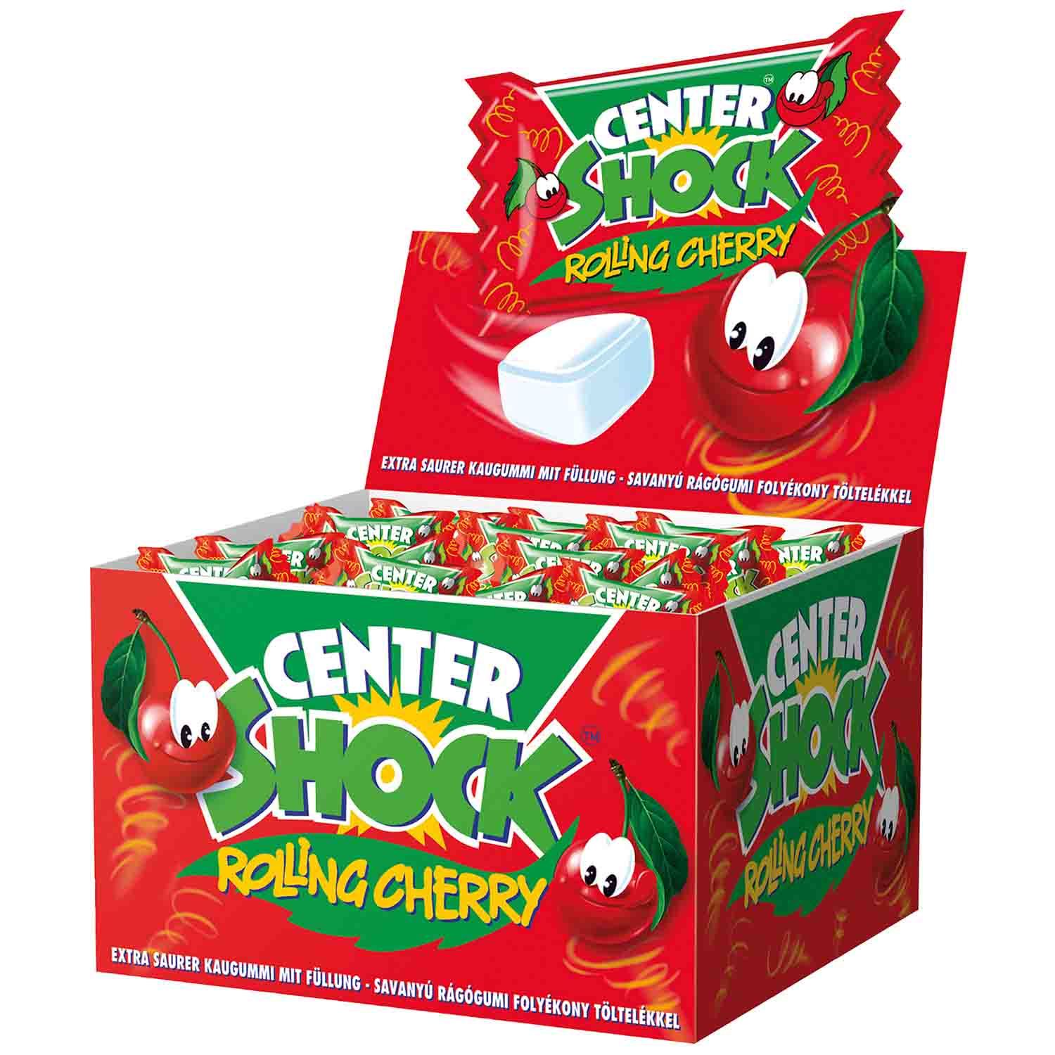Center Shock Rolling Cherry - 100 Individually Wrapped, Extra-sour And Filled Cherry Flavored Chewing Gums - 400g