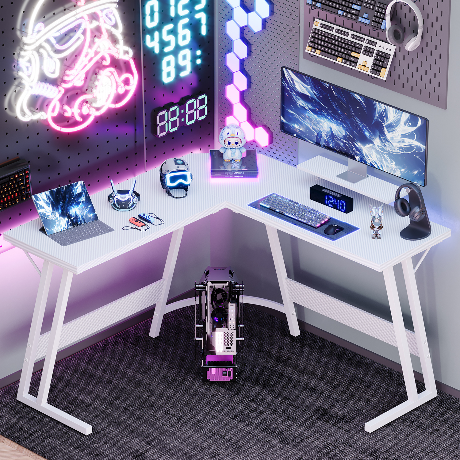 L Shaped Gaming Desk With Monitor Stand, 120cm Computer Desk For Gaming, Home Office Desk