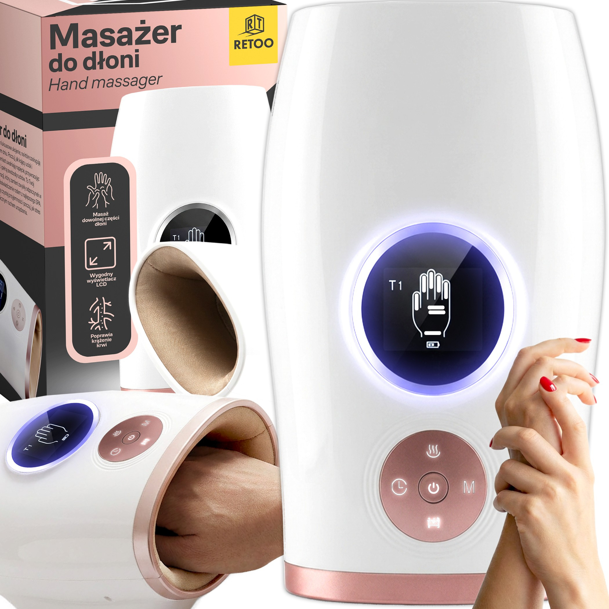 Image of Handheld Electric Wireless Compact Portable Massager For Hands And Wrists With Heat Acupressure Relaxation, Touch Panel, Heating Function, 6 Levels, 6 Programs