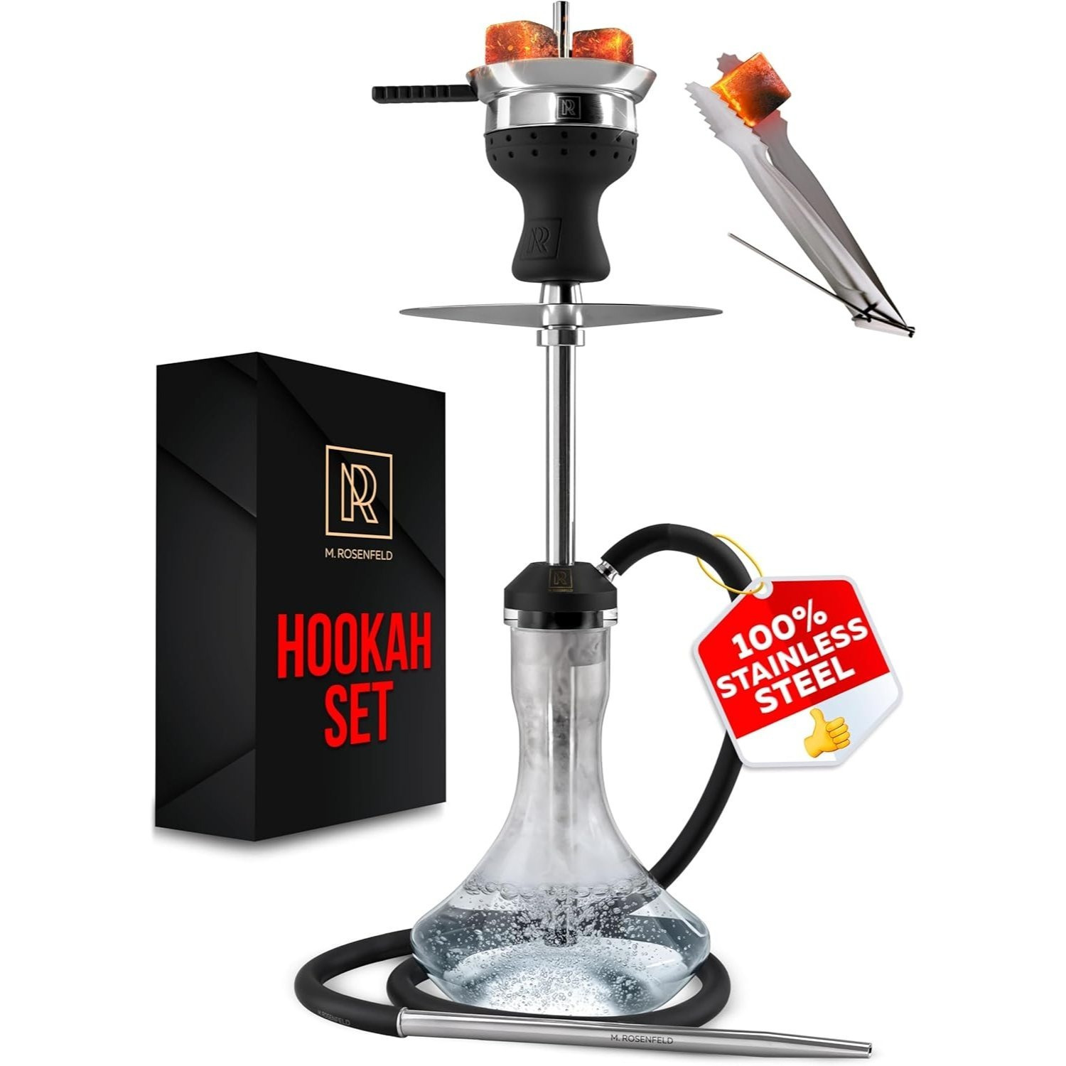Portable Stainless Steel Hookah – Complete Set With 150 Cm Hose, Bowl, And Accessories – Closed Chamber System