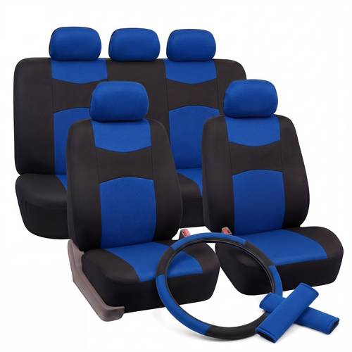 item picture comprised universal auto seat covers with 2pcs seat belt covers and steering wheel cover included complete seat covers compatible with front and rear seats