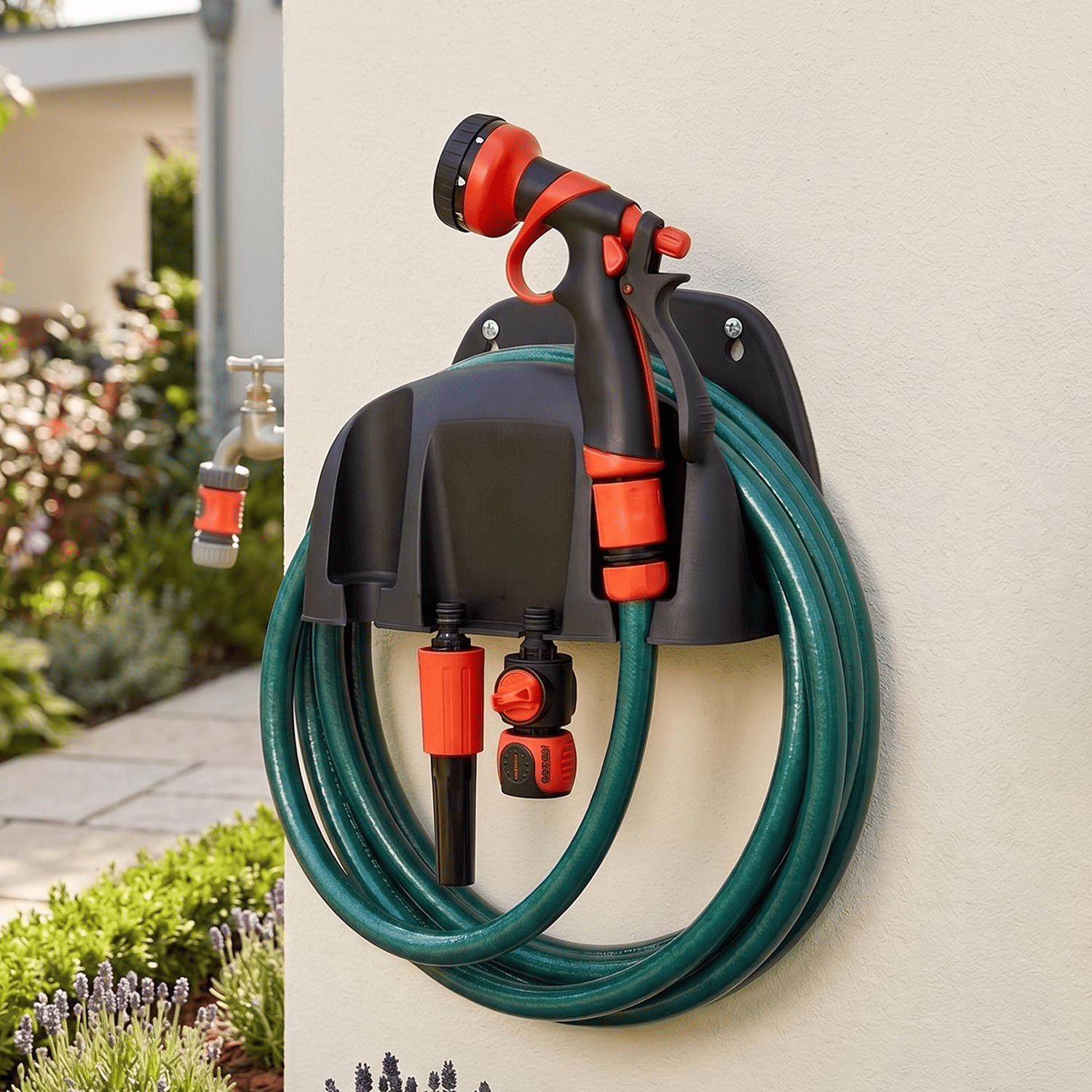 TEMU Soporte Manguera Jardin, Colgador de Manguera de Jardín con Ranuras Auxiliares, Porta Mangueras para Pared Resistente y Compacto, Organizador