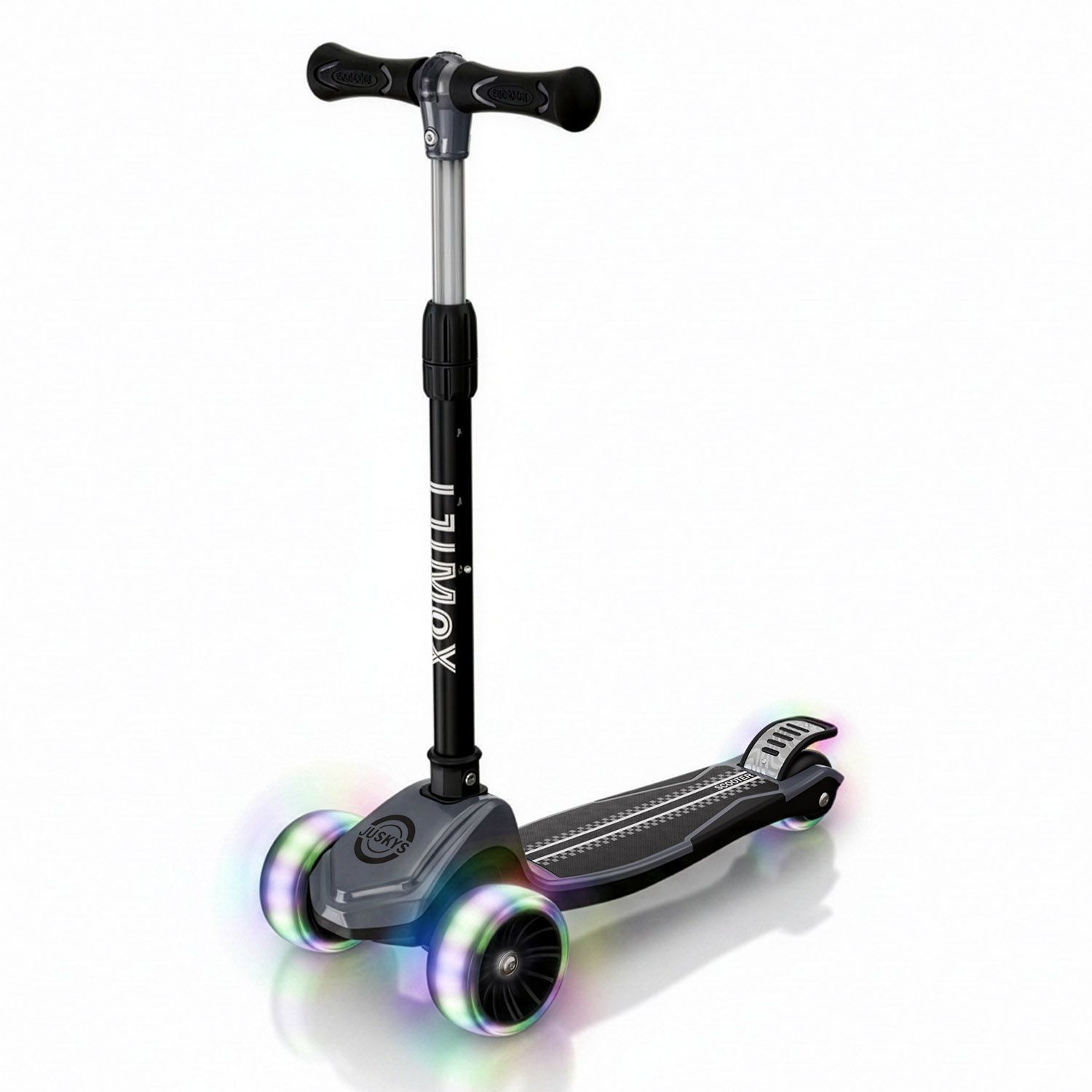 TEMU Kids' Scooter Lumox Black/pink/blue - Led Wheels, Height-adjustable Children's Scooter, Foldable & Rear Wheel Brake, Three-wheeled Scooter