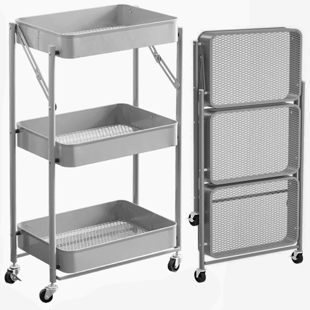 TEMU BAKAJI Carrello Cucina Pieghevole Ripiani 4 Ruote girevoli Gradi con Freno Integrato in Metallo Trolley Salvaspazio da Servizio Dimensioni 29 x