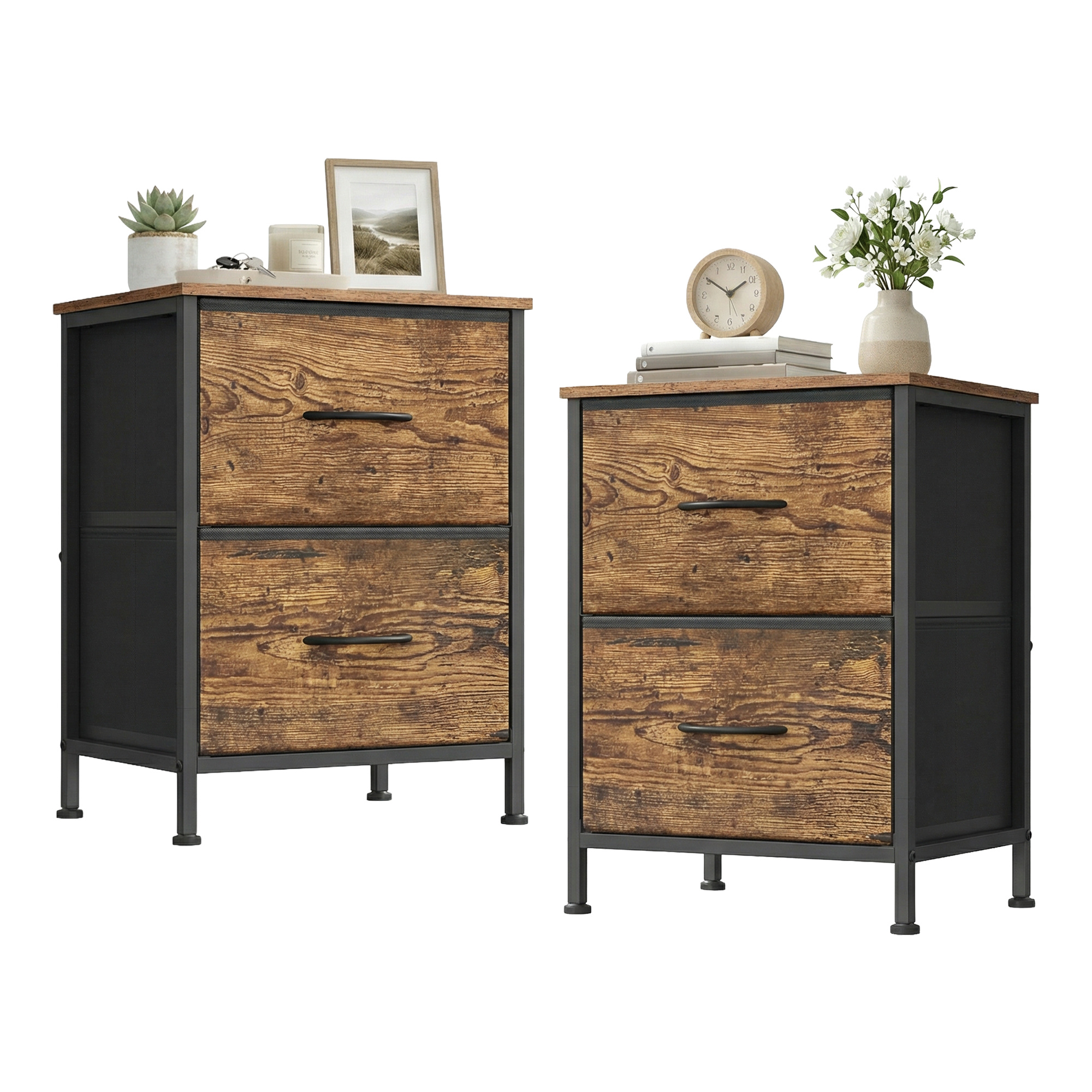 Image of Nightstand Set Of 2, 2 Drawers, For Bedroom, Hallway, Living Room, 30 X 39.6 X 52.2 Cm